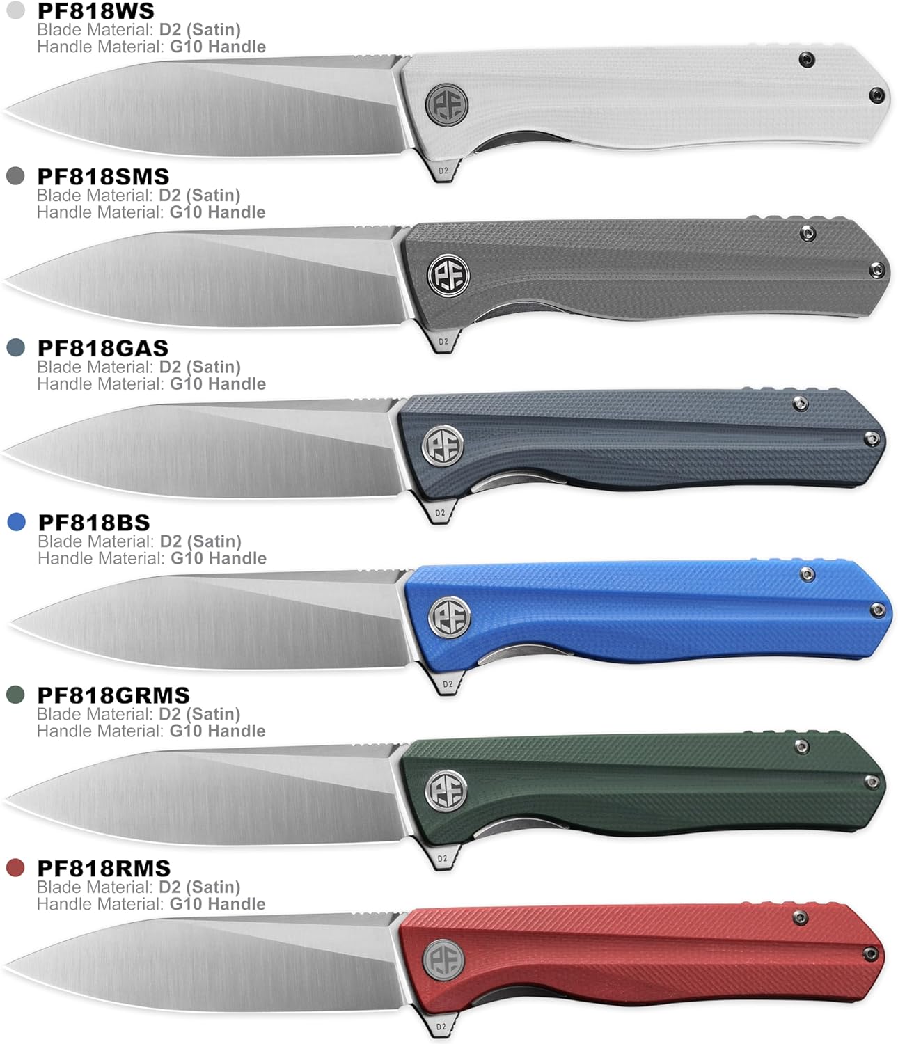 Petrified fish PF818,3.54" D2 Blade,104g G10 Handle Flipper Folding knife (White, Satin)