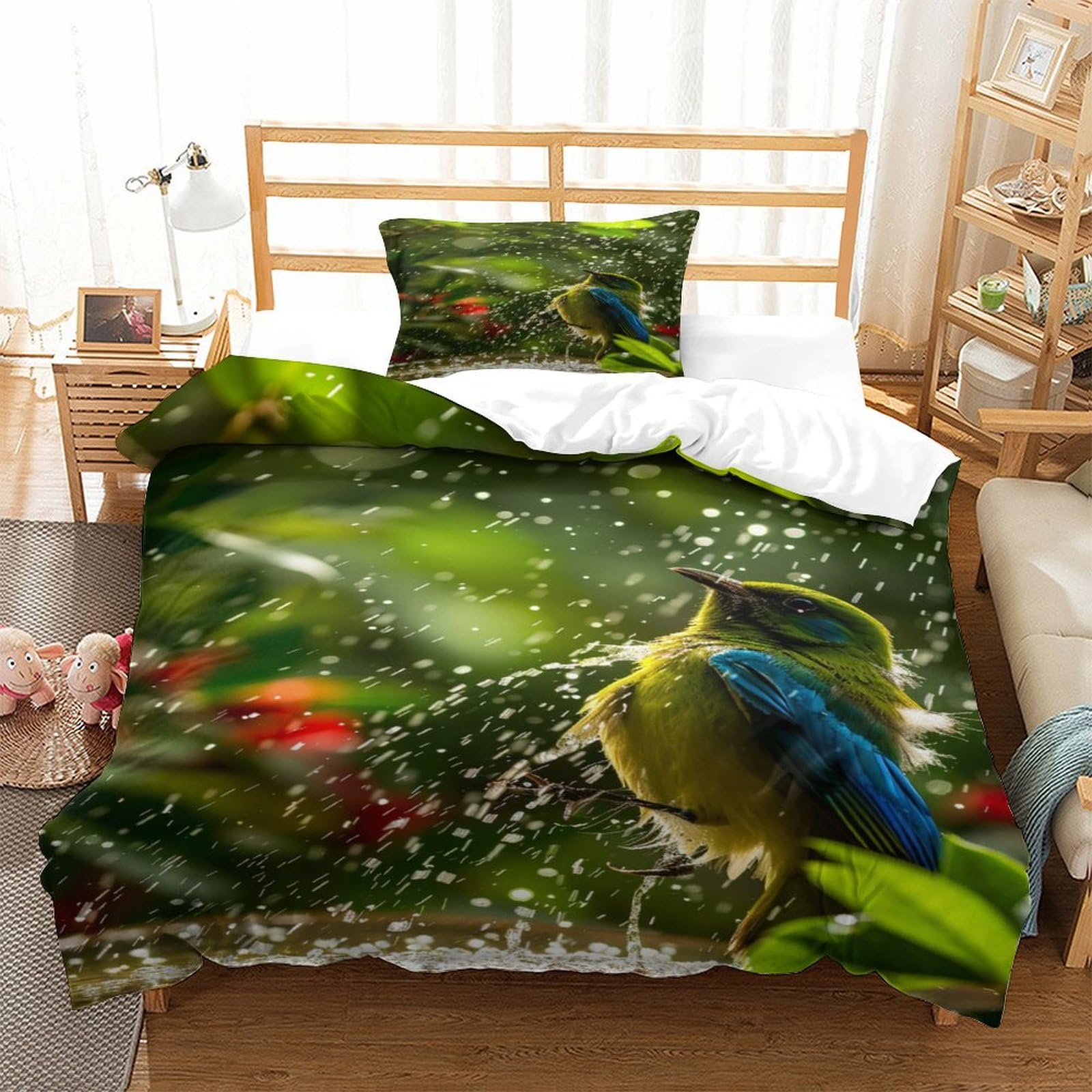 P1S9U7W5Y Nature Inspired 3D Printed Tropical Bird Fish Duvet Cover Set 3pcs Microfiber Eco Bedding Set Single（135x200cm）