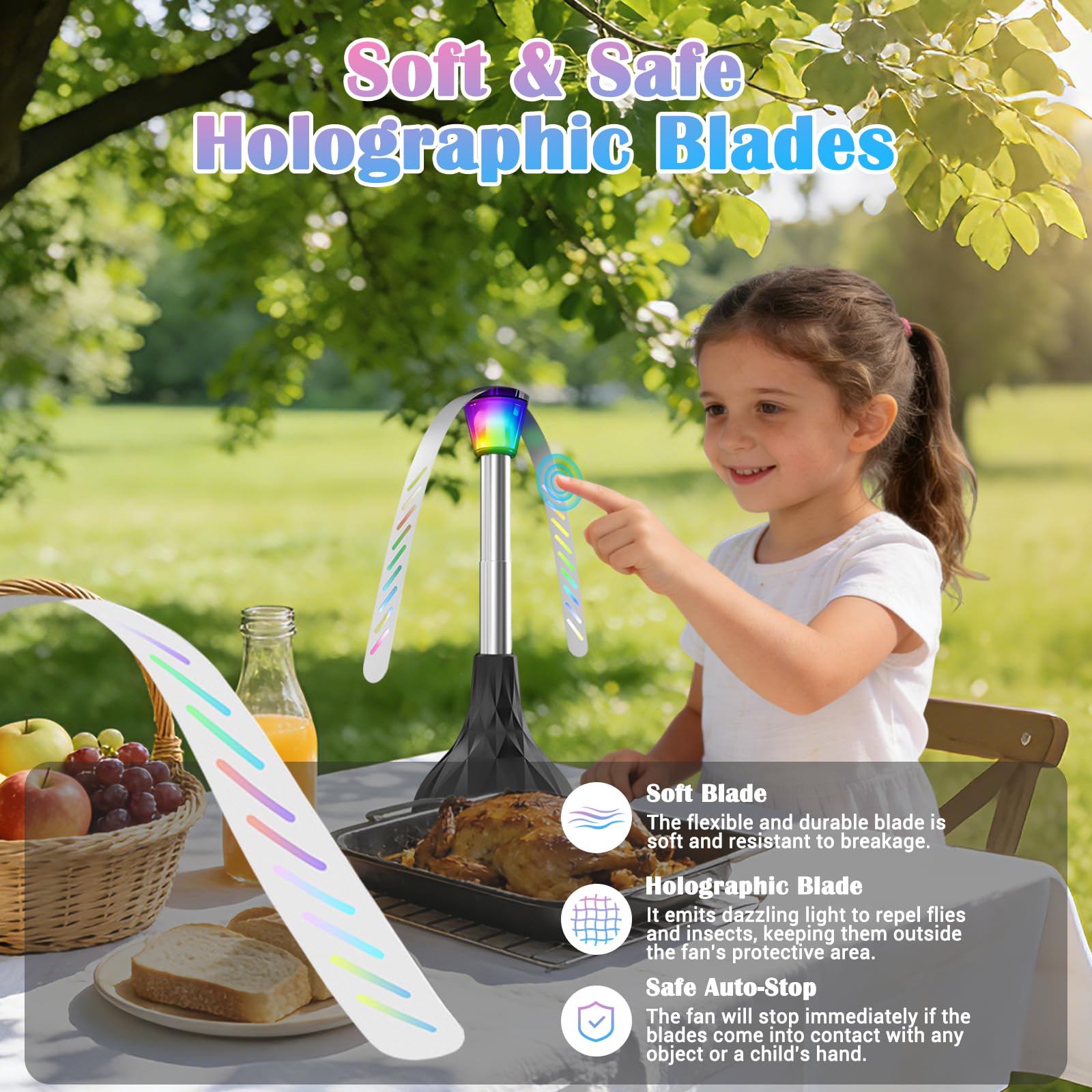 4 PCS Ventilateur Anti Moucherons Plié et Suspendu, Répulsif mouches de table par USB ou Batterie pour Intérieurs Extérieurs, Camping, Pique-Nique, Barbecue, Jardin-Aucun Produit Chimique Nécessaire