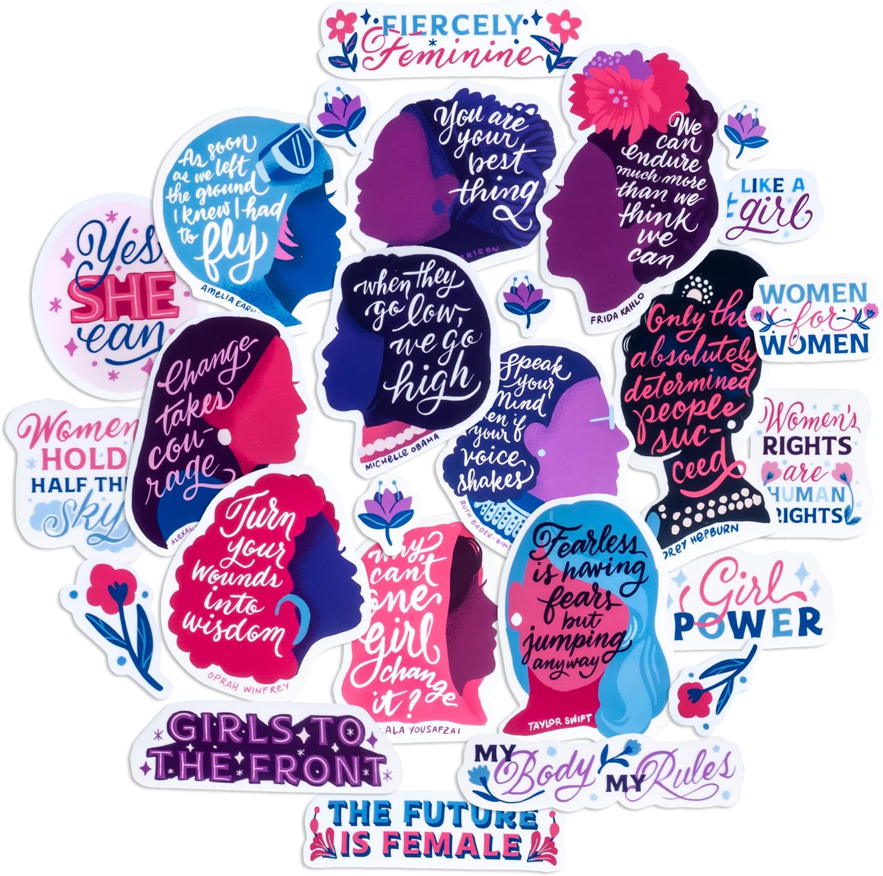 Notable Women Quote Stickers (26 Pieces) - Feminist, Purple-Themed, Silhouettes | Inspirational Empowerment Stickers for Laptops, Water Bottles, Gifts