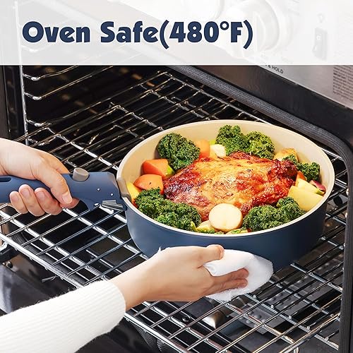 Miniatura 7 de SENSARTE Juego de ollas y sartenes de cerámica de 17 piezas, antiadherentes con mango desmontable, utensilios de cocina de inducción con mango