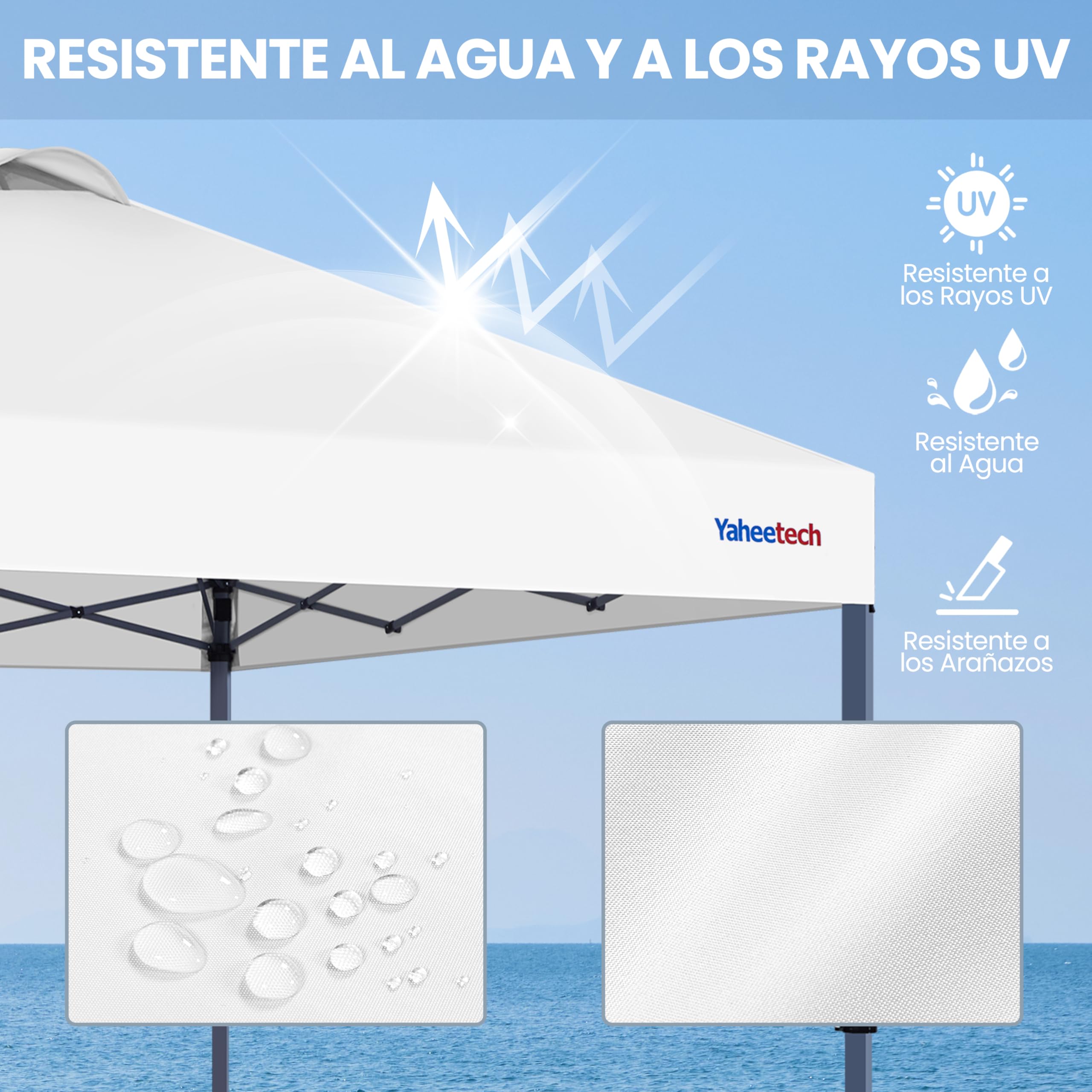 Yaheetech Carpa Pop-Up 3x3M con Ruedas, Cenador Altura Ajustable UPF 50+ con 1 Bolsa 4 Sacos de Arena 4 Cuerdas de Sujeción para Playa, Patio, Camping y Jardín (Blanco)