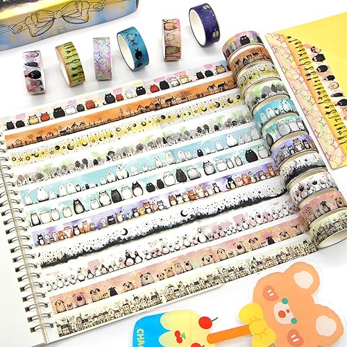 Miniatura 6 de Lindo juego de cinta washi  24 rollos de cinta washi decorativa de animales Kawaii para suministros de álbumes de recortes, suministros de diario de
