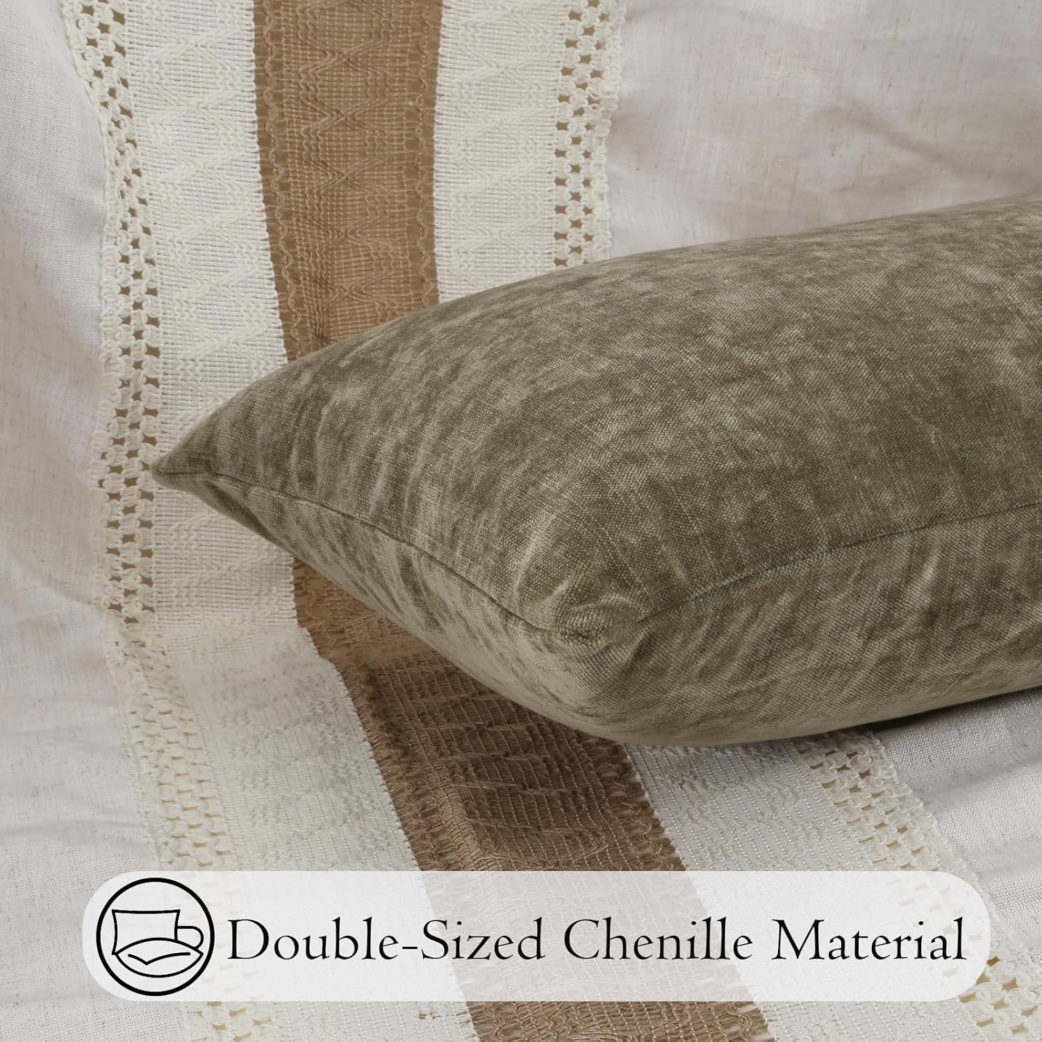 JoraLion Thick Chenille Lumbar Pillow Cover 14x36 inch, Olive Green Decorative Pillowcase Farmhouse Soft Cushion Case for Couch Sofa Bed Living Room, Pack of 1(Cover ONLY)