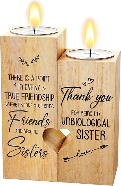 Double-Sided Printing Candlestick Holders,Heart-shaped Wooden candle holder -to My Friend/Sister, Thank You for Being My Unbiological Sister,Best Birthday gift for friend/sister (To my sister)