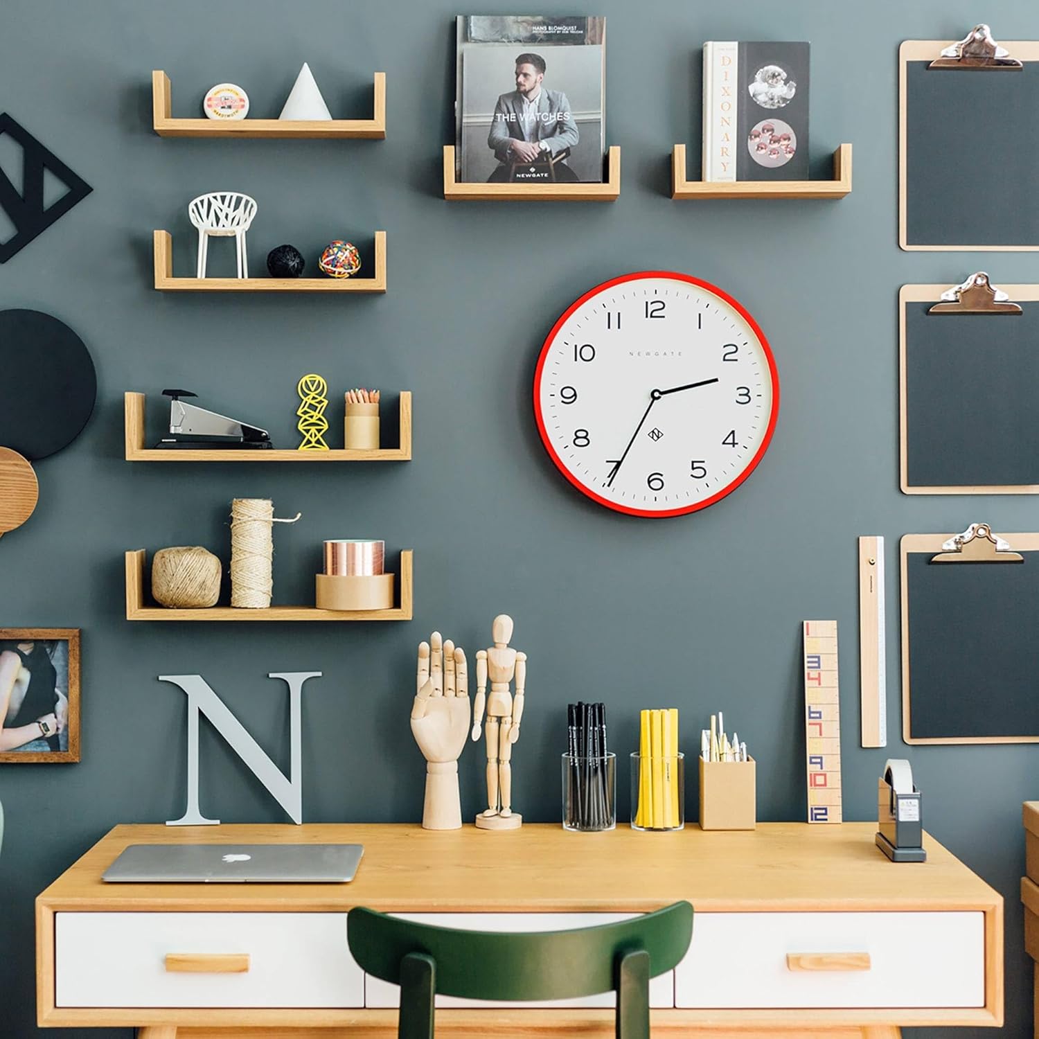 NEWGATE® Number Three Echo Wall Clock | Modern Round Clock | 37cm | Red | Easy to Read Numbers | Ideal for Kitchen, Living Room or Office