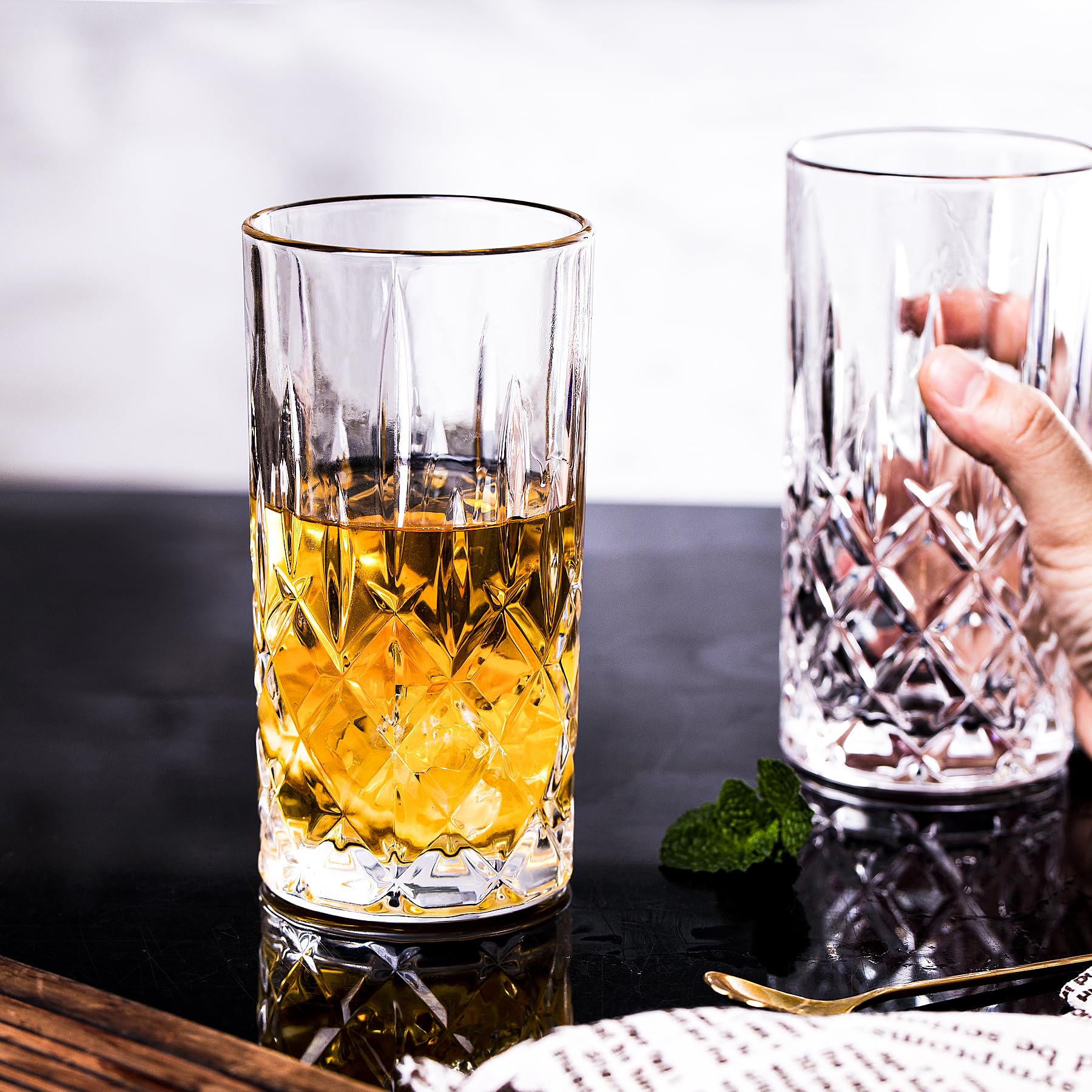 Highball Gläser Collins Tall Beverage Set von 6, 423 ml Tassen Glaswaren für Getränke, Wasser, Bier, Soda