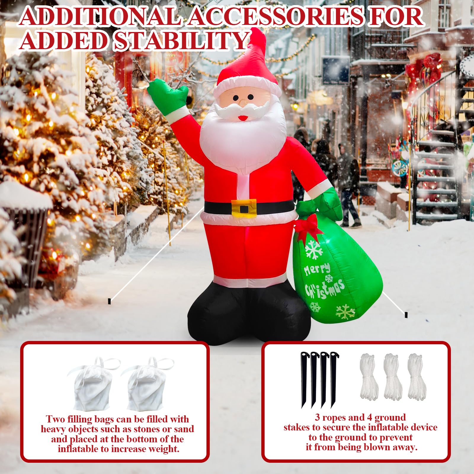 Babbo Natale gonfiabile a LED, 245 cm, decorazione natalizia, IP44, impermeabile, regali, illuminazione interno/esterno, giardino, prato, cortile