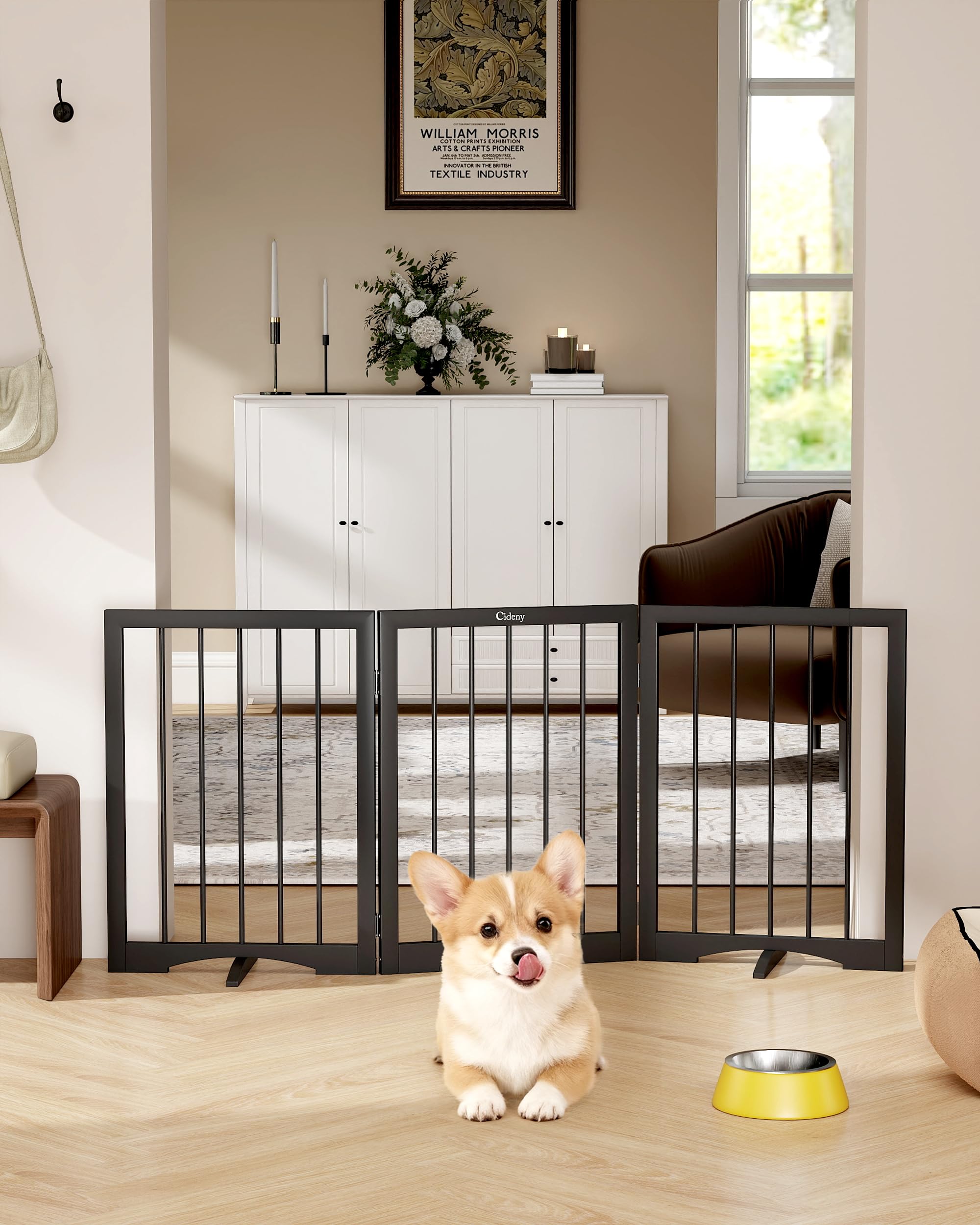 Cideny Free Standing Dog Gate Indoor, Foldable Dog Gate for Doorways Stairs Hallways, 3-Panel Freestanding Pet Gate with Support Feet for Stability, Folding Puppy Gate Easy to Move, Doggy Gate 54"x24" — view 11