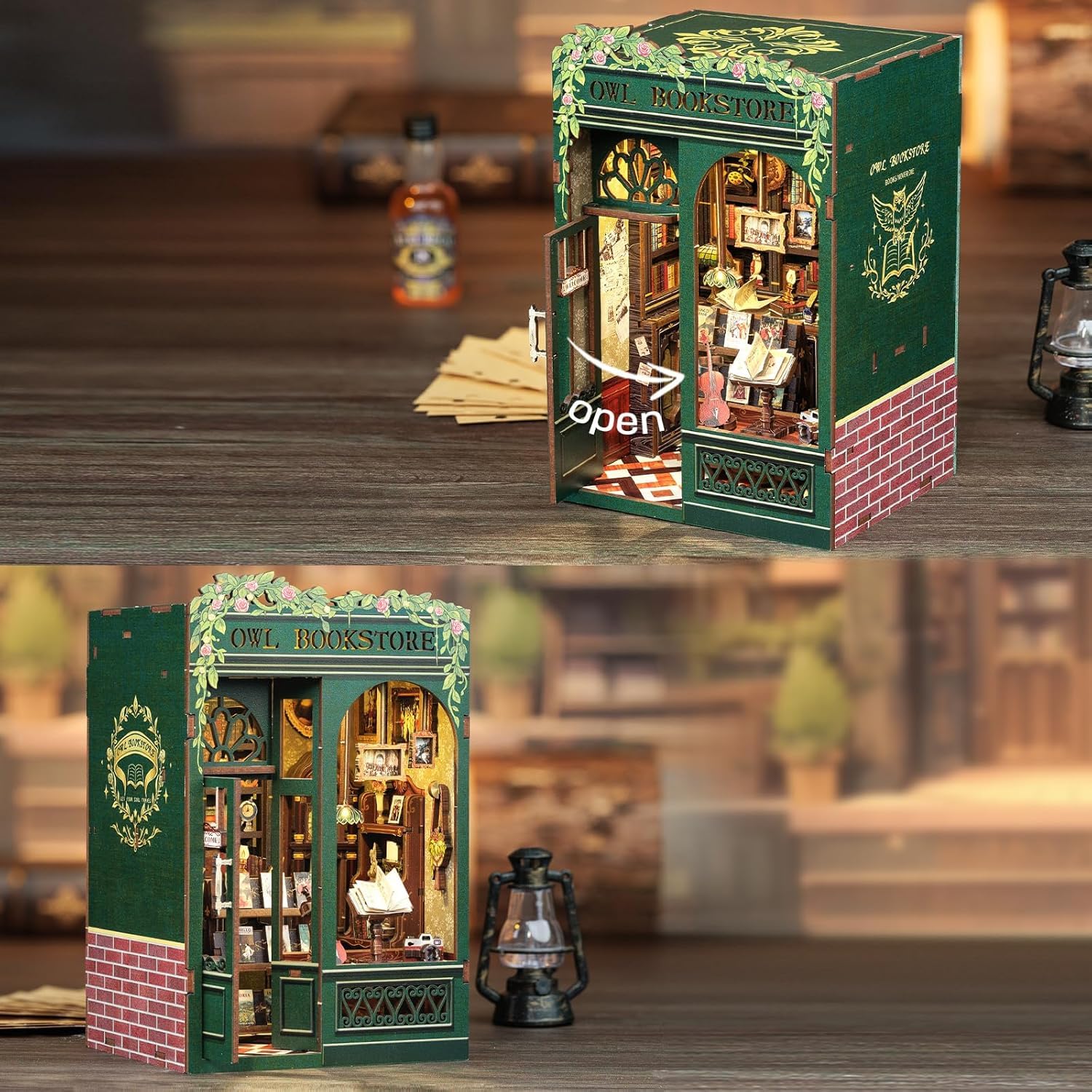 Shrevi 3D Wooden Booknook Book Nook Puzzle Kit DIY Miniature House Kit for Adults, Teens & Beginners, Dollhouse Model Building Kit, Tiny House Library Bookshelf Insert Decor (Owl Bookstore) 1