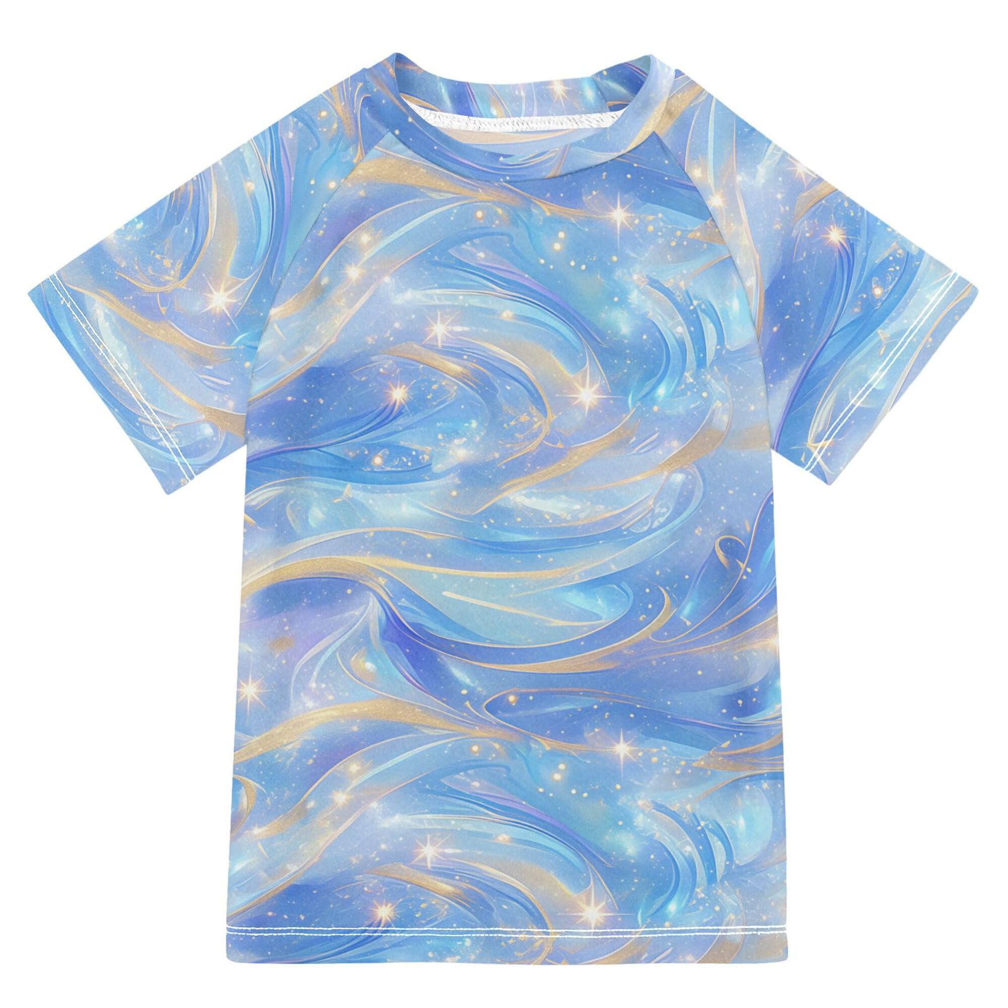 Liquid Blue Girls Bathing Suit Short Sleeves Rash Guard Girls Swimwears Football Shirt for Youth Boy 9-10Y