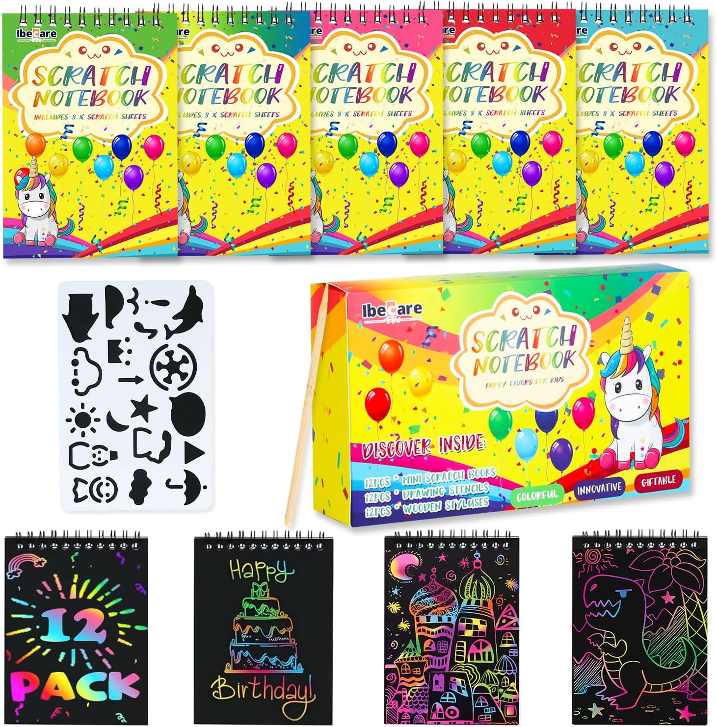 Ibecare-Scratch Book Party Favors For Kids | Return Gifts For Birthday Party Giveaways | Small Gifts Party Favors | Bulk Mini Toys Goody Bag | Easter & Christmas gifts(12 Pcs Scratch Book)