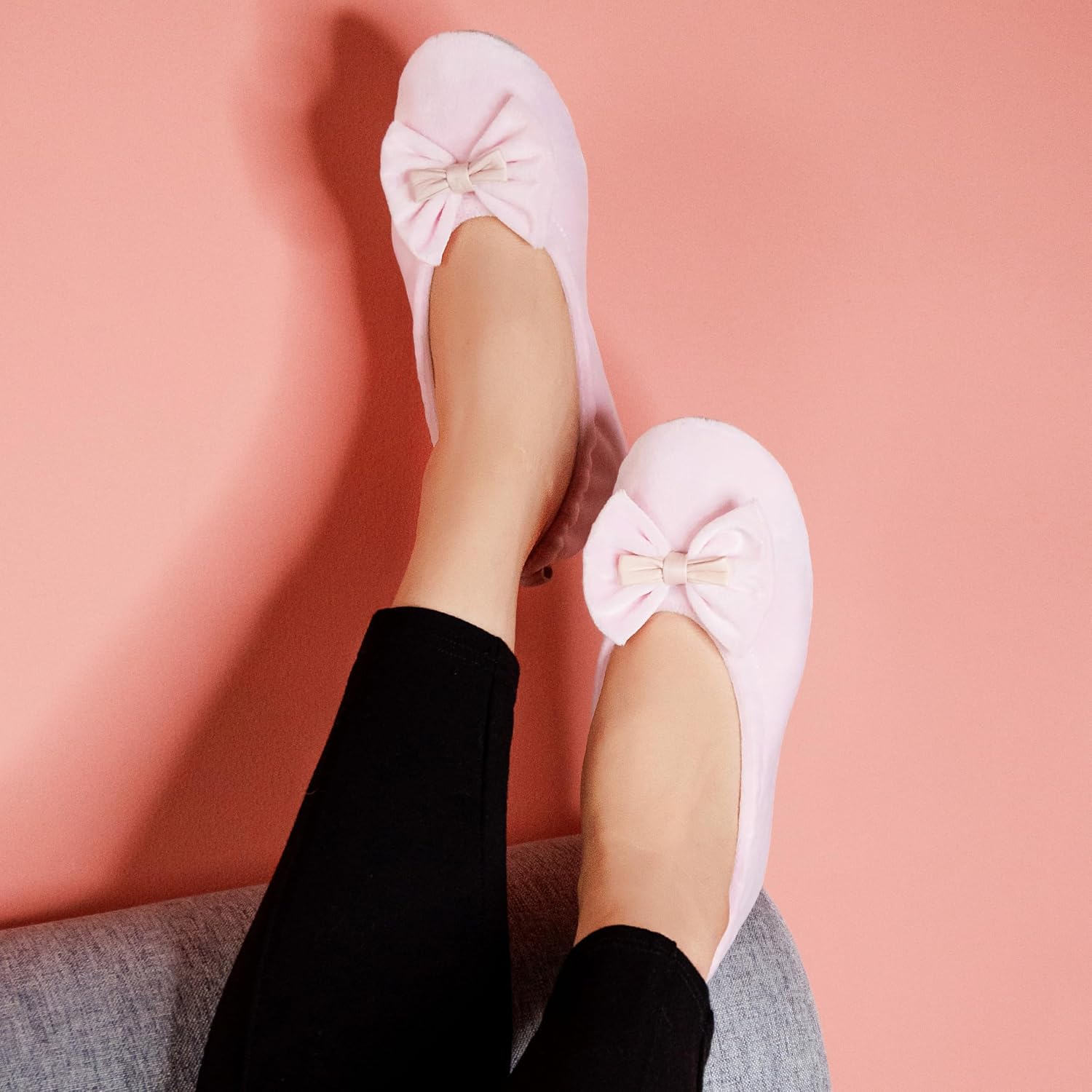 GLOVE STORY Women's Velour Ballerina Slippers with Soft Leather Sole – Soft and Comfortable Material – Soft Women's Ballerina Slippers – Handcrafted (Stripes M) image 4
