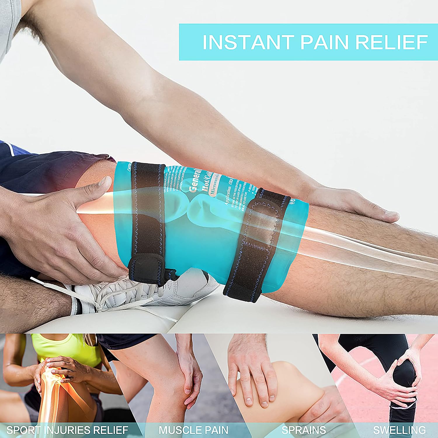 Ice Packs for Knee Pain Relief – Reusable Cold Compress Gel Pack – Knee Ice Pack Wrap for Swelling, Surgery, Sprains, Muscle Pain, Bruises, Injuries