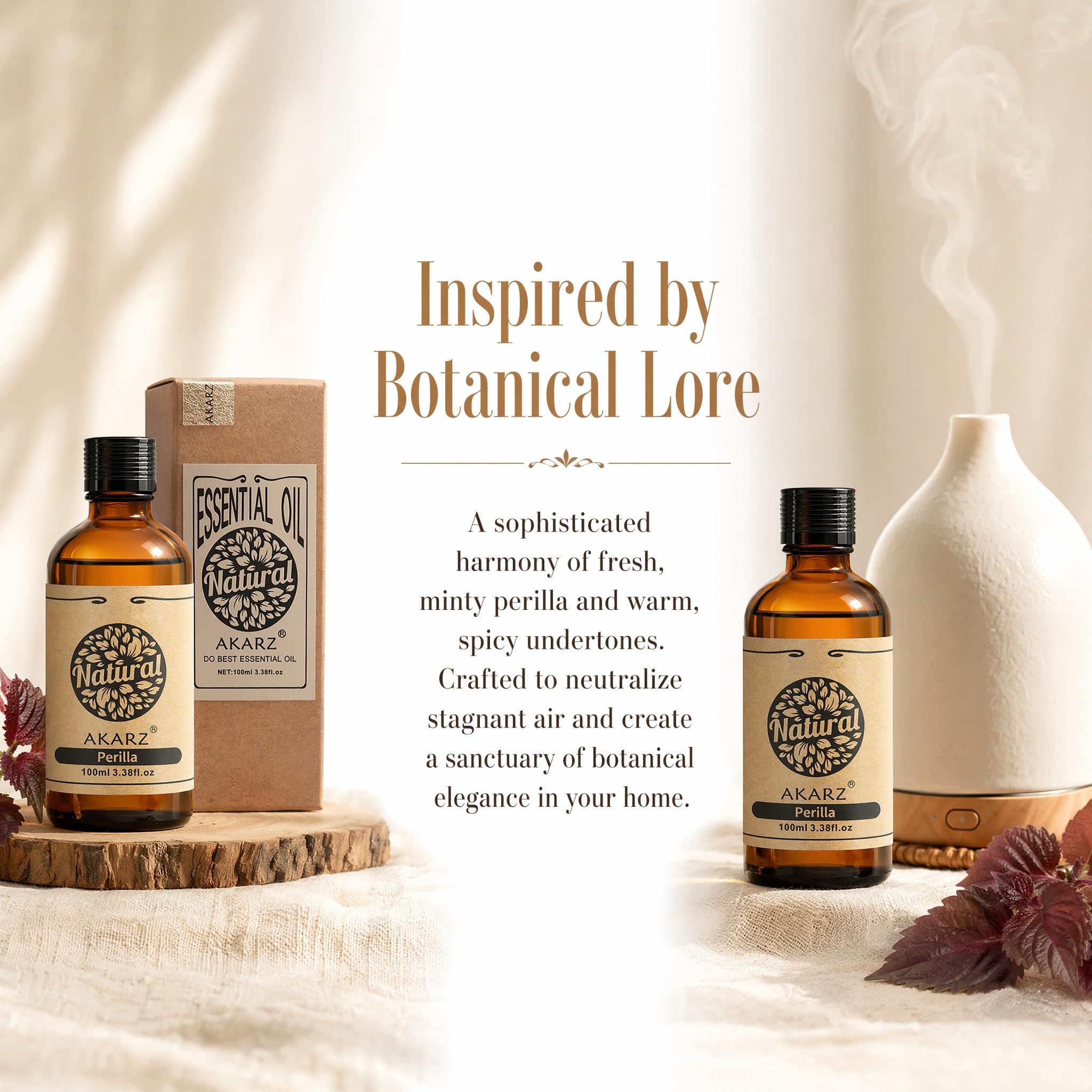 AKARZ 100ml Olejek esencjny z Perilly - Naturalny olejek aromatyczny do dyfuzorów, lamp aromatycznych i aromatów pomieszczeń