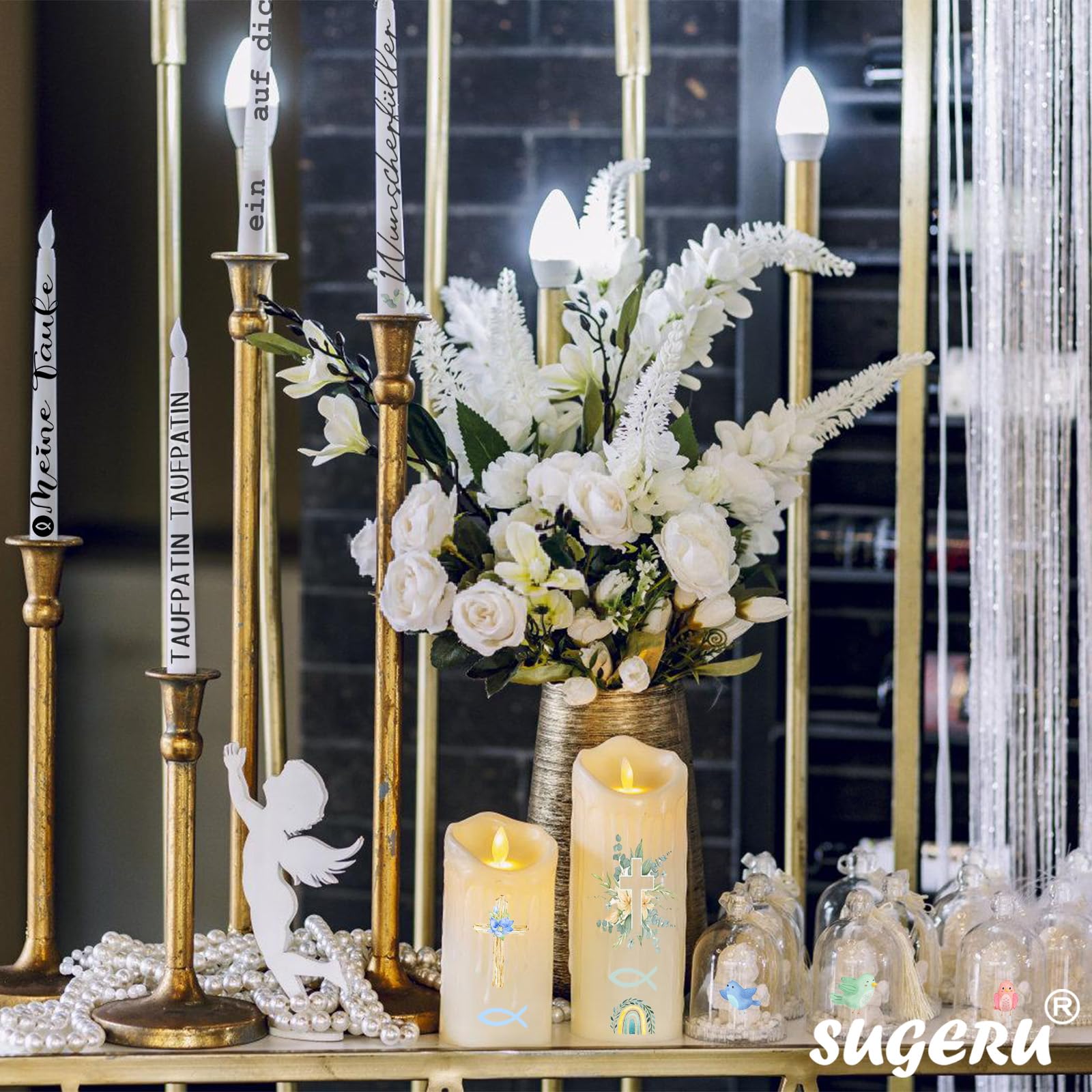6 Foglie Adesivi Per Candele - Decora Candele Di Battesimo, Cresima