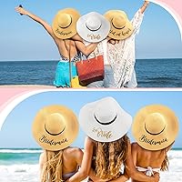 Vista 4 de Hsei Sombrero para el sol, 7 piezas de regalo de despedida de soltera, playa, novia y dama de honor, sombrero de sol ajustable bordado
