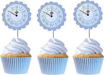 Clock Cupcake Toppers 12pcs - Princess Cake Picks, Girl Baby Shower, Birthday Party Decorations Supplies, Royal Themed Celebration