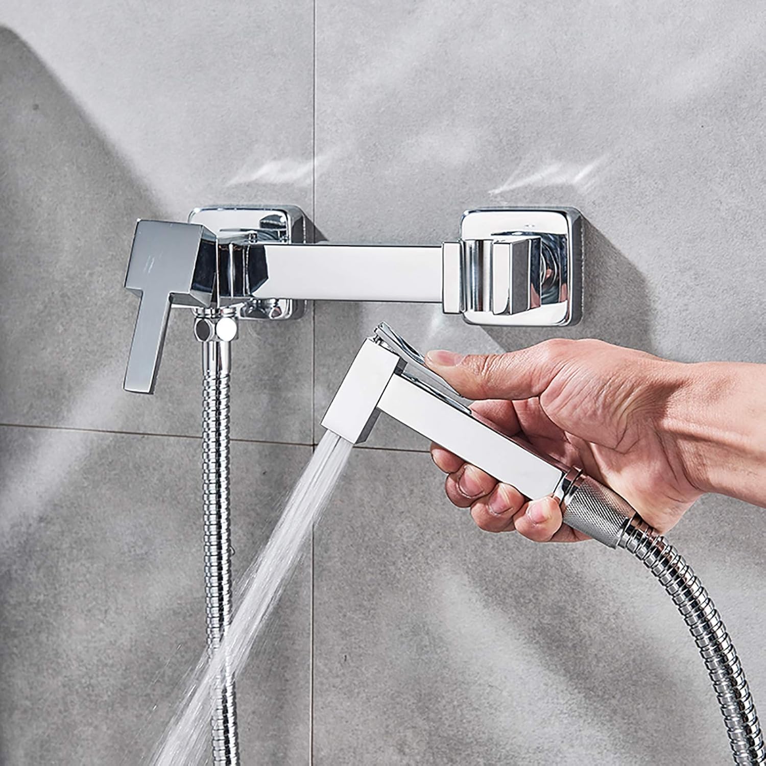 Handheld Bidet Sprayer for Toilet with Hot and Cold Water, Chrome Bathroom Cloth Diaper Sprayer Set Wall Mounted Brass Toilet Bidet Sprayer Kit for Pet Bathing, Personal Hygiene