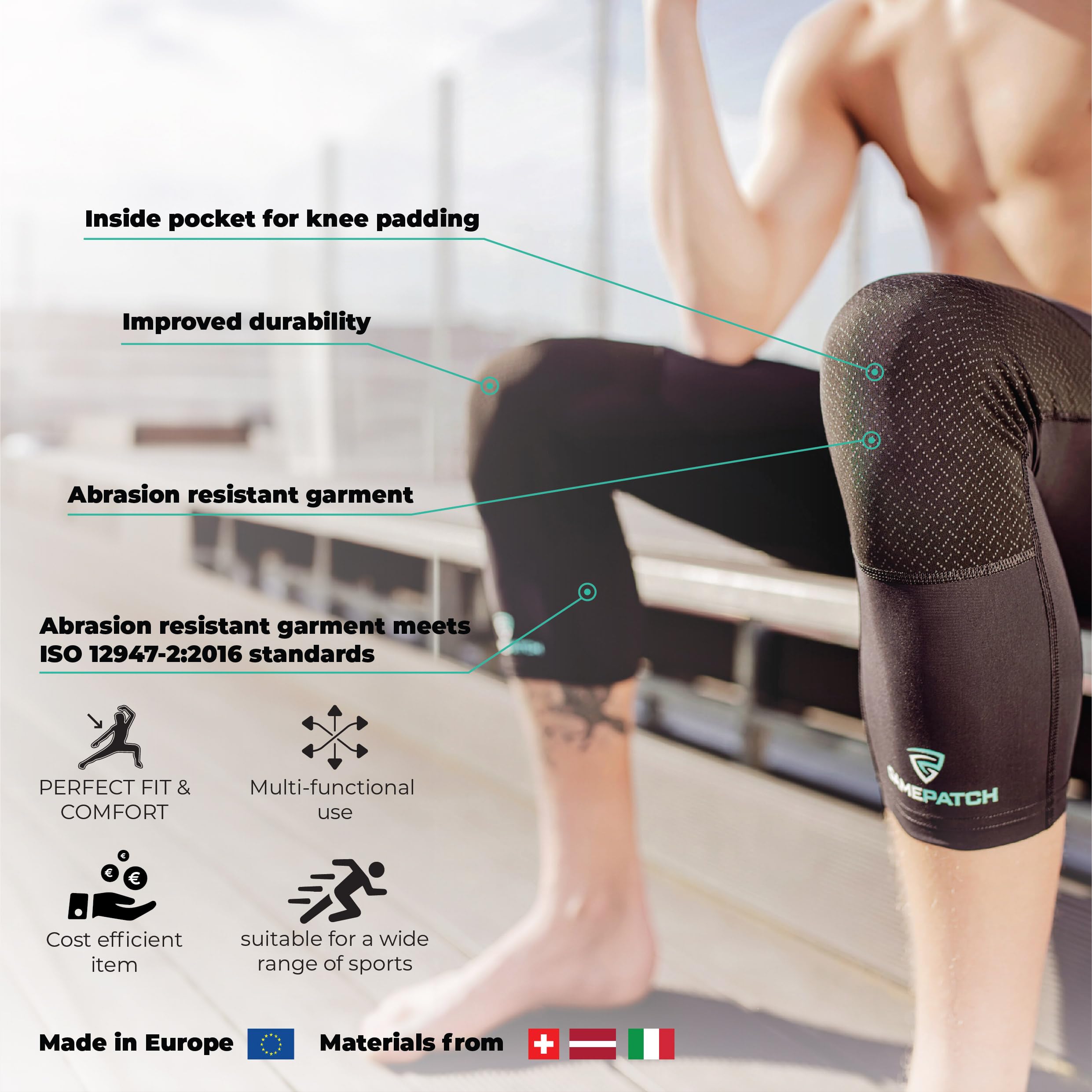 Abriebfeste 3/4 Strumpfhose Basketball Fußball Handball Sport Tights mit Abriebschutz an den Knien Unisex