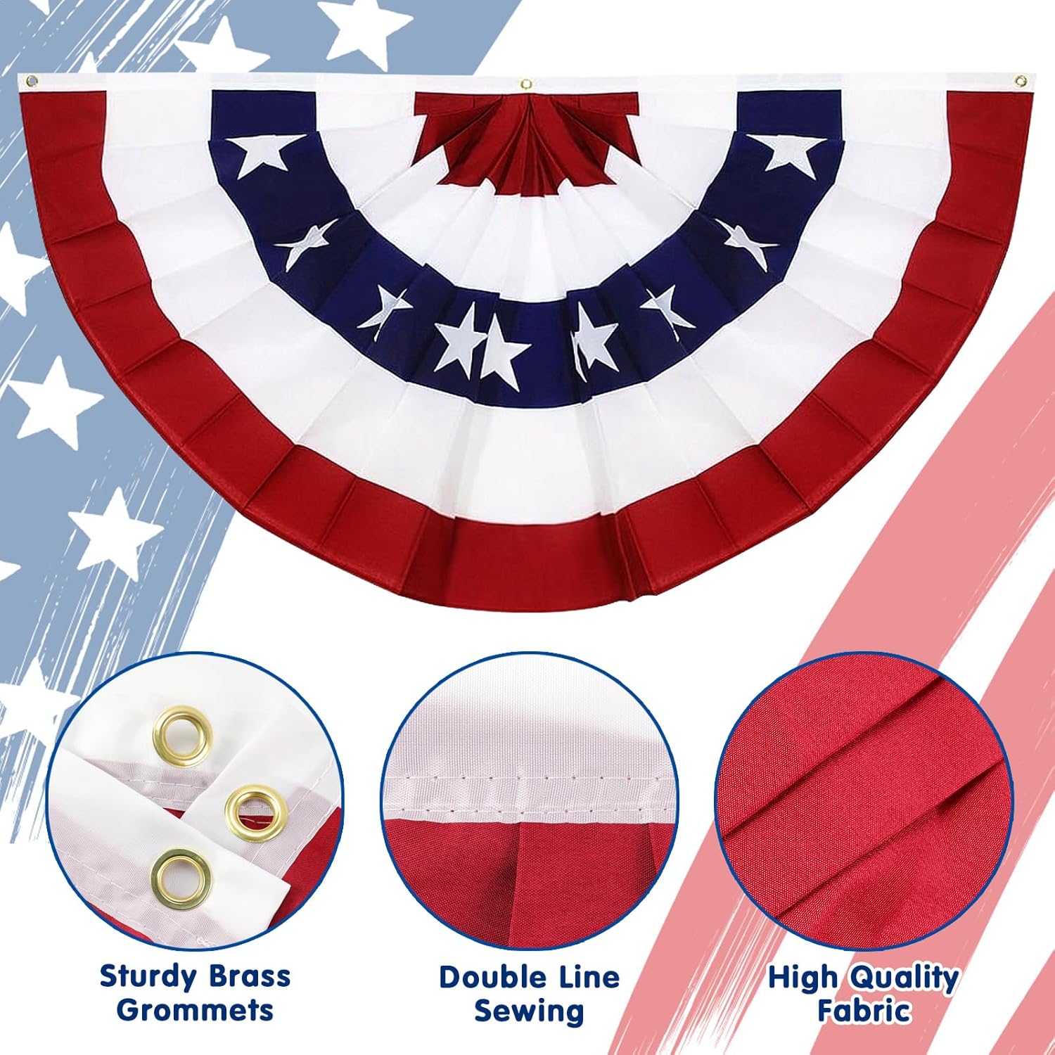 10Pack 2x4Ft American Flag Bunting, Patriotic Pleated Half Fan Flag Outdoor, USA 4th of July Buntings Red White and Blue Party Decorations Memorial Day Decor for Porch Indoor Outside - Image 7