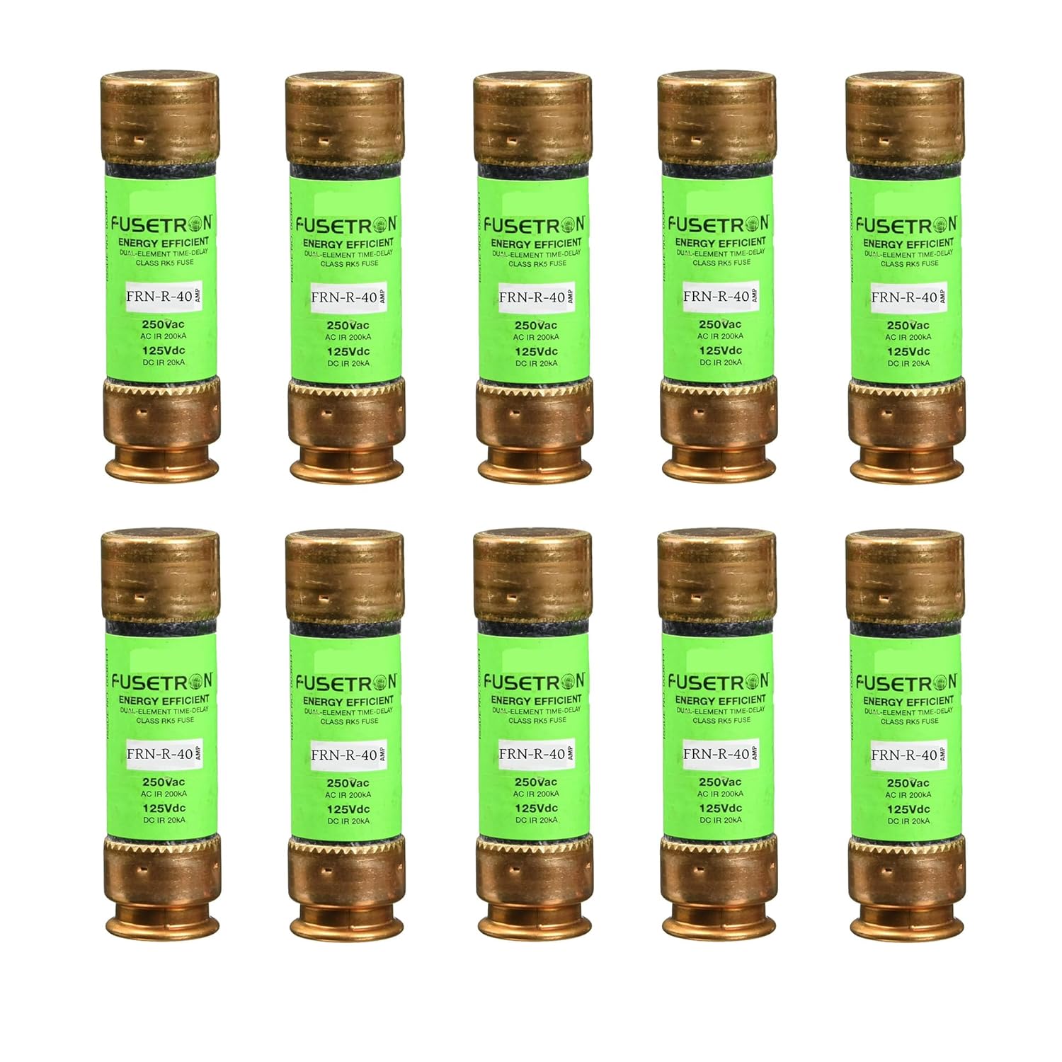 10-Pack New FRN-R-40 FRN-R-40A 250Vac Time Delay Fuse，FRN-R-40A Current Limiting Class RK5 Fuse
