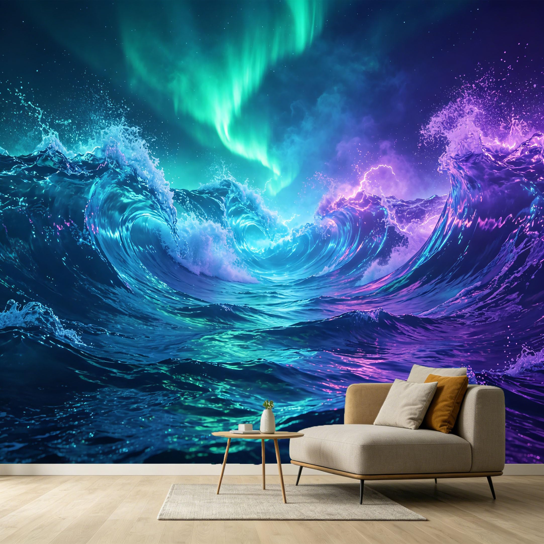Custom Size Wall Murals Aurora Borealis Ocean Wave Modern Abstract 3D SelfAdhesive Wall Fabric Removable Large Wallpaper for Photo Living Room