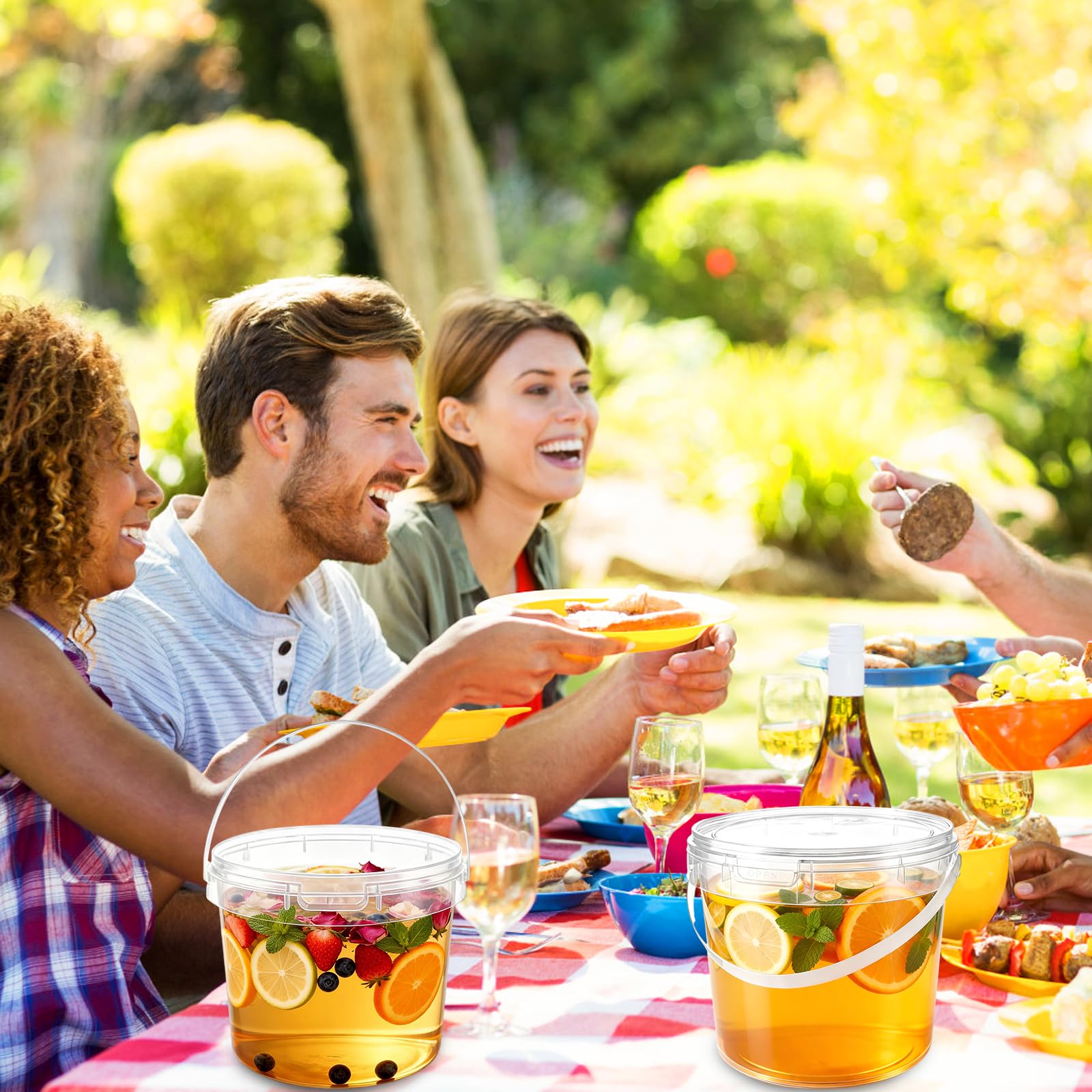 10 cubos con tapa de 5 l, cubos de plástico transparentes con tapa, cubos pequeños aptos para alimentos, recipientes de plástico reutilizables, caja de plástico