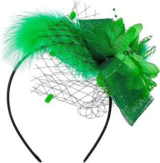 LUX ACCESSORIES Green Flowers Feather Net Silvertone Fashionable Headband