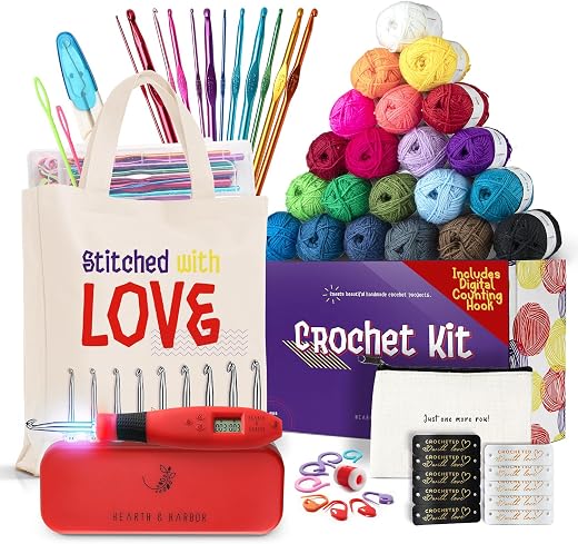 Hearth & Harbor Crochet Kit for Beginners Adults-Beginner Crochet Kit for Kids with Counting Crochet Hook Set Digital