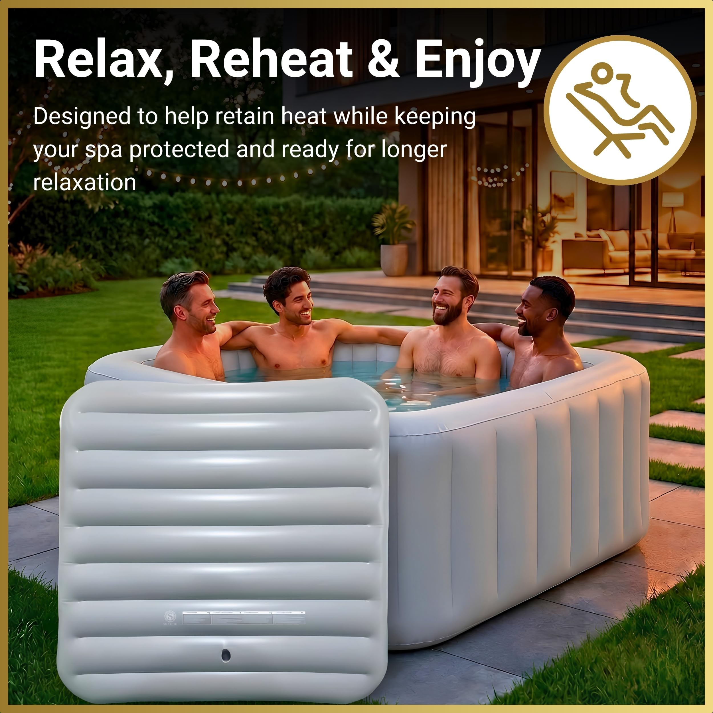 Housse de Protection pour Spa à économie d'énergie, Couvercle Gonflable, Technologie d'isolation Thermique, Protection Contre Les débordements, Poche carrée Compatible avec Tous Les jacuzzis carrés