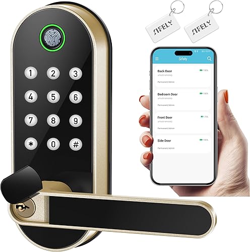 Miniatura 9 de Cerradura inteligente de puerta con huella dactilar, asa y teclado – entrada sin llave Bluetooth para puerta delantera, hogar, niños, invitados