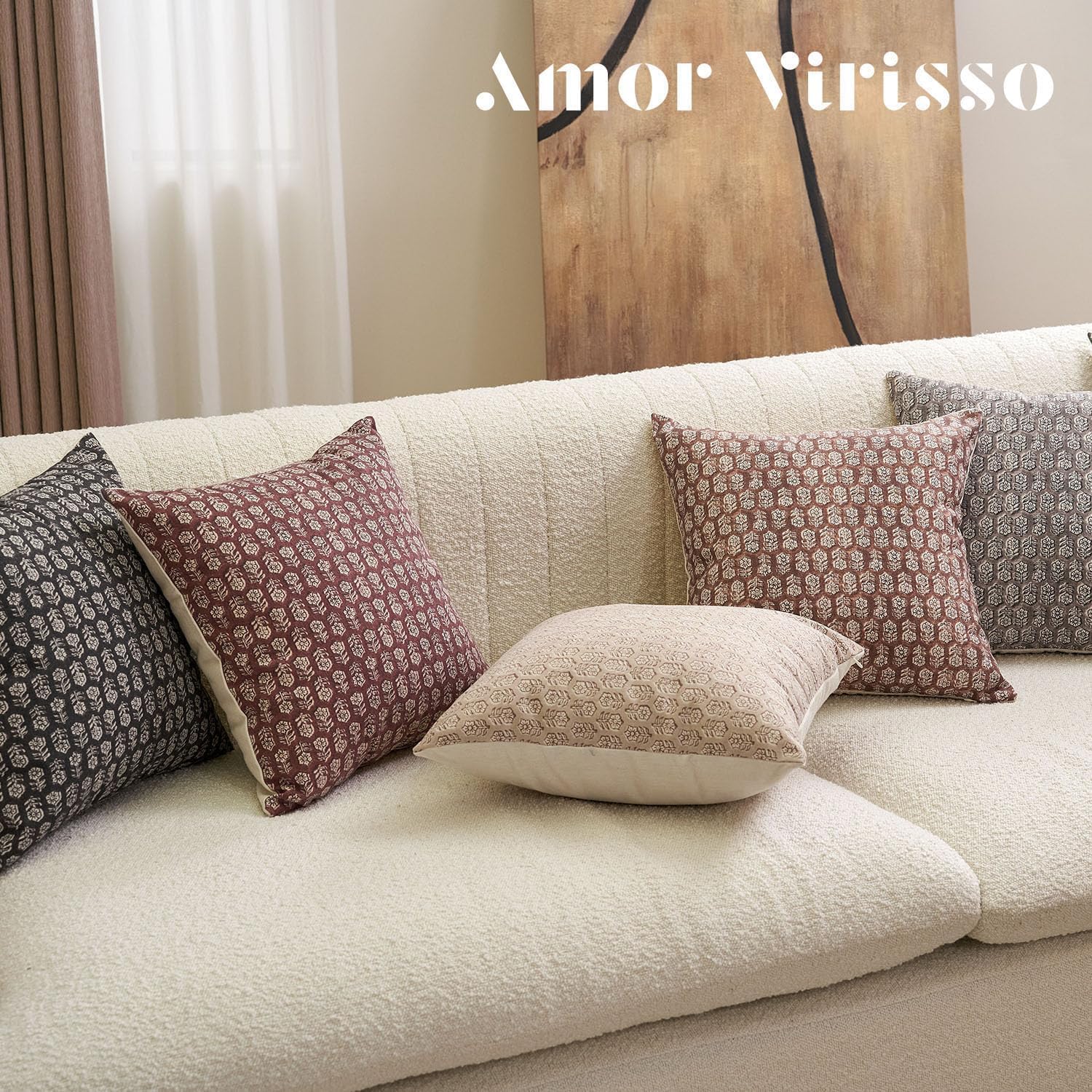 Amor Virisso Floral Pillow Covers 20x20 Farmhouse Neutral Decorative Pillow Covers for Couch Accent Sofa Pillows 1PC, Cloud Cream - Image 7