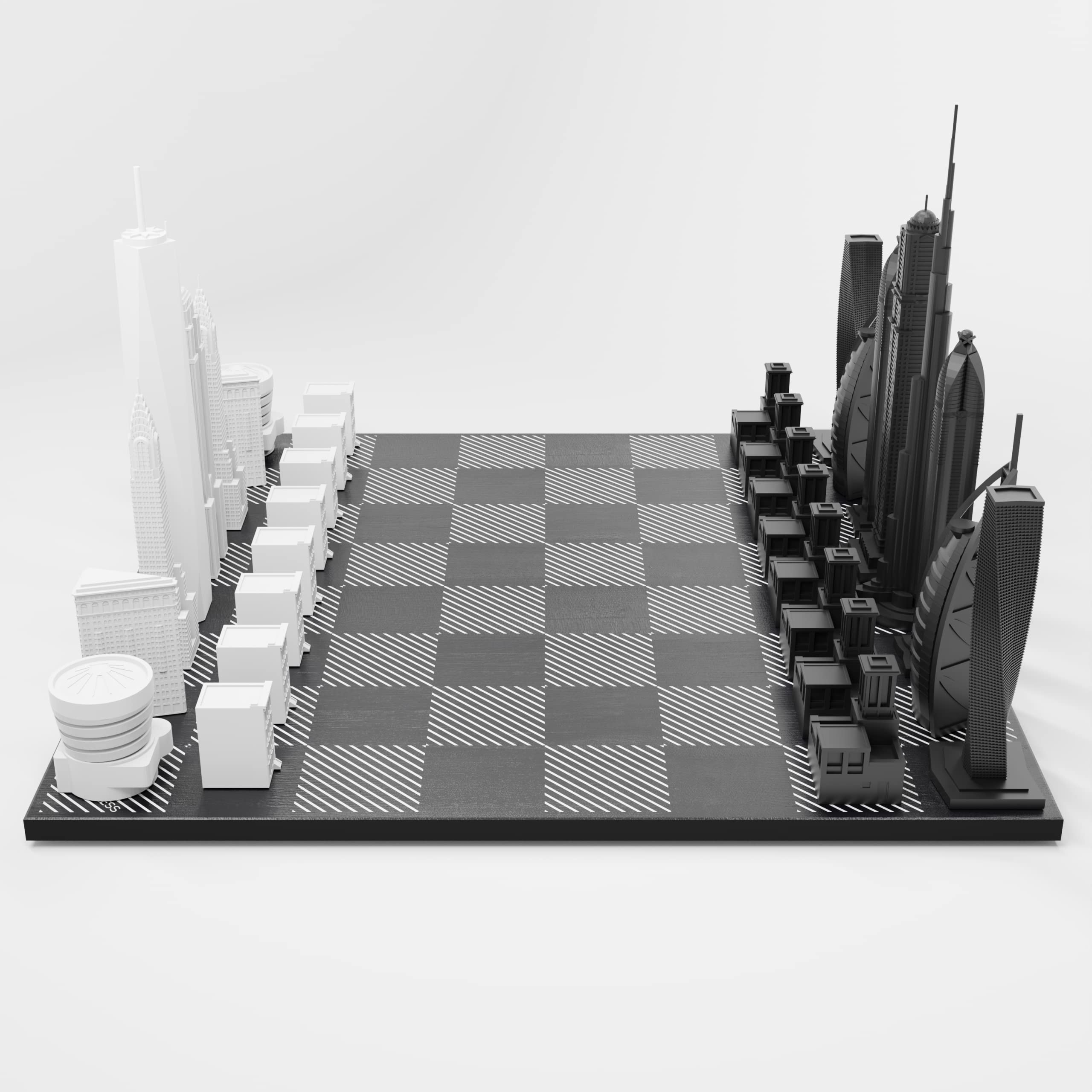 Skyline Chess - Acrilico New York Vs Dubai Edition - con B/W Hatch board