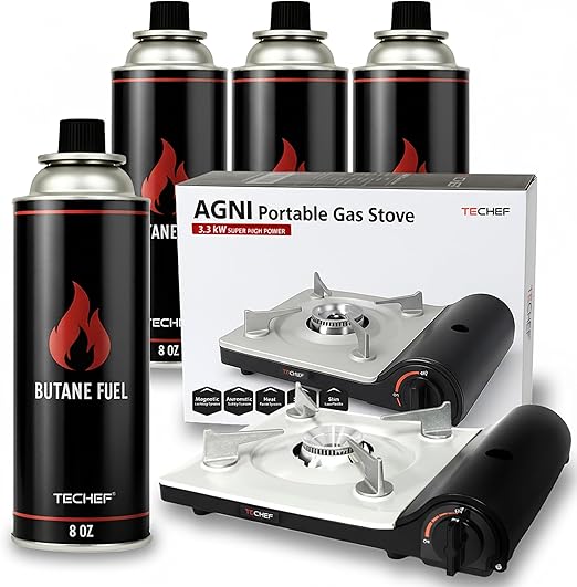TECHEF - AGNI Portable Butane Gas Stove Burner, Made in Korea (Stove + 4 Butane)