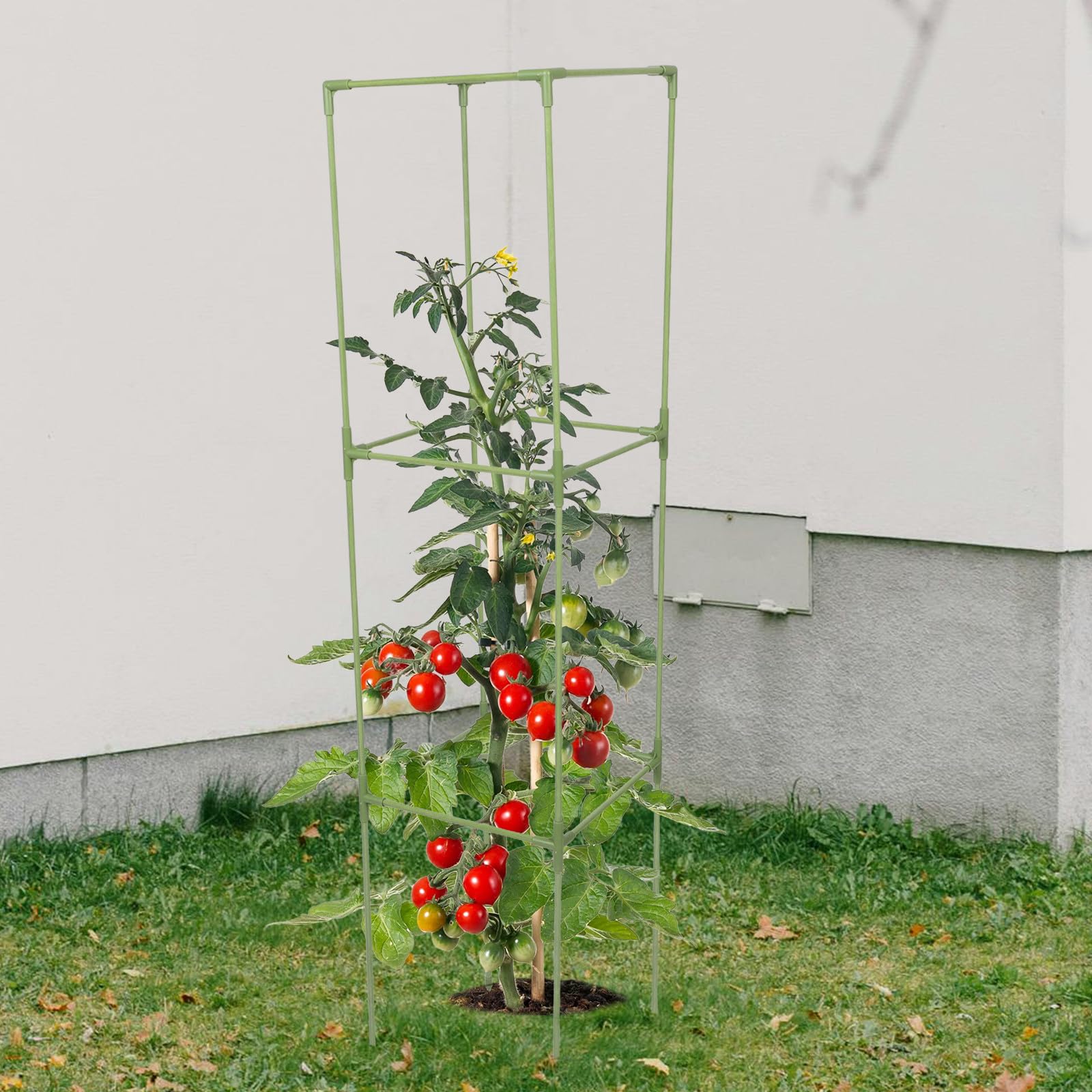 Milisten Treillis pour Tomates Carré 1 Set en Fibre de Verre Vert