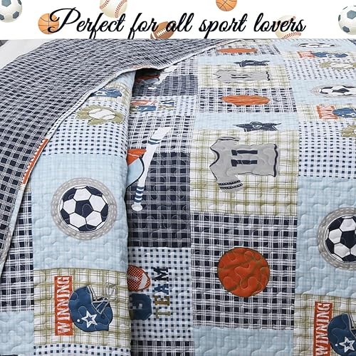 Miniatura 9 de Cozy Line Home Fashions Juego de ropa de cama reversible de 100 % algodón a rayas azul marino, colcha para todas las estaciones (Preston, tamaño