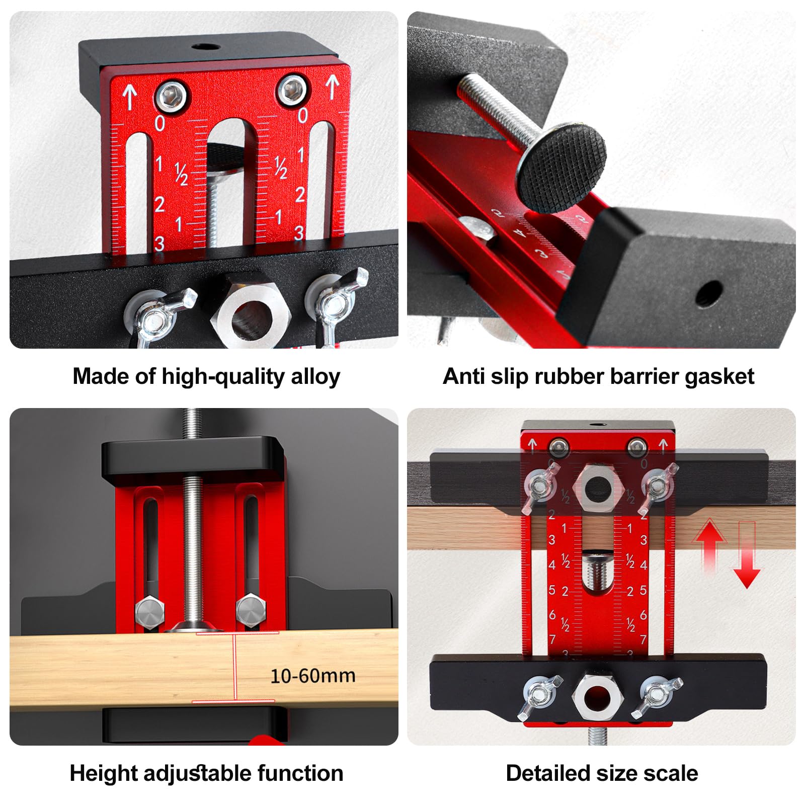 Positionneur De Porte D'Armoire: 1 Pièce Ajustable Alliage D'aluminium, Installation De Porte D'Armoire Pour Menuiserie, Hauteur Réglable 0-60mm, Compact Et Portable (Rouge)