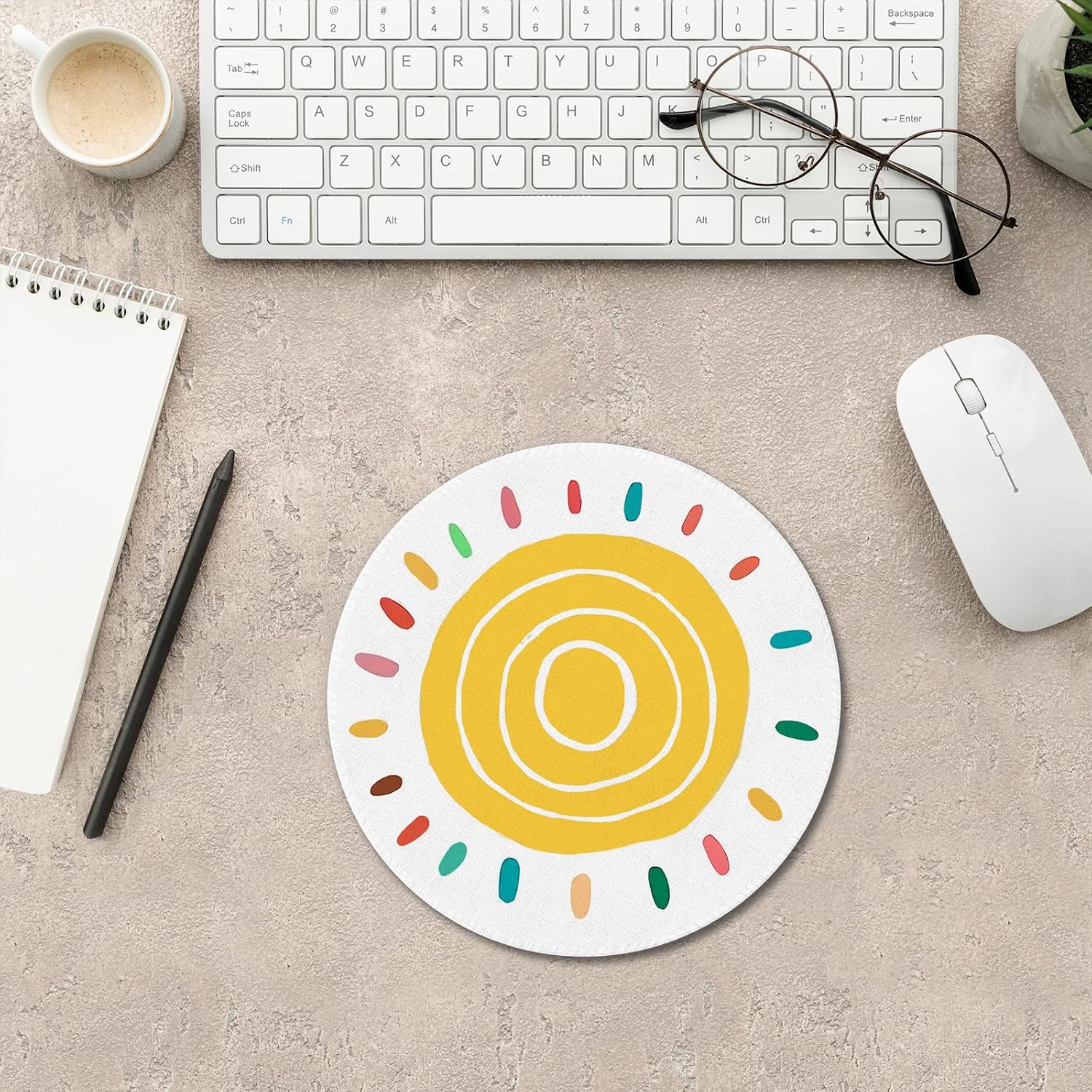 Boho Colorful Rainbow Sun Mouse Pad,Cute Rainbow Sun Sunshine Mouse Pads Mousepad for Desk Home Office Dorm Computers Laptop, Cute Boho Office Supplies Desk Accessories, 7.9x7.9 Inch image 4