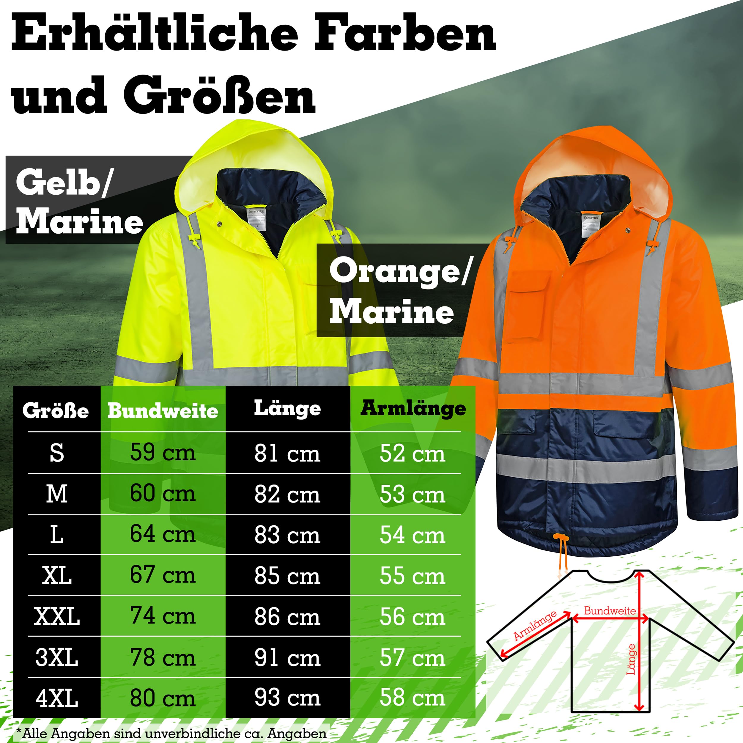 Safetytex Winter Warnschutz Parka - Arbeitsjacke - Warnschutzjacke - Outdoor Warnjacke - wasserdicht & winddicht - fluoreszierend
