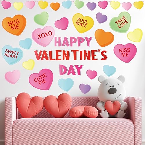 Miniatura 4 de Whaline Calcomanías de pared para el día de San Valentín, calcomanías románticas de conversación romántica de corazón de caramelo para habitación