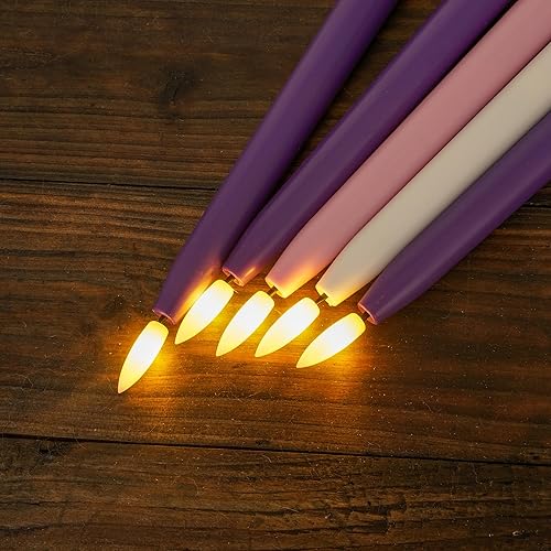 Miniatura 6 de Juego de 5 velas de Adviento sin llama, llama LED parpadeante, candelabros cónicos de 11 pulgadas, control remoto, 3 morado, 1 rosa, 1 blanco para
