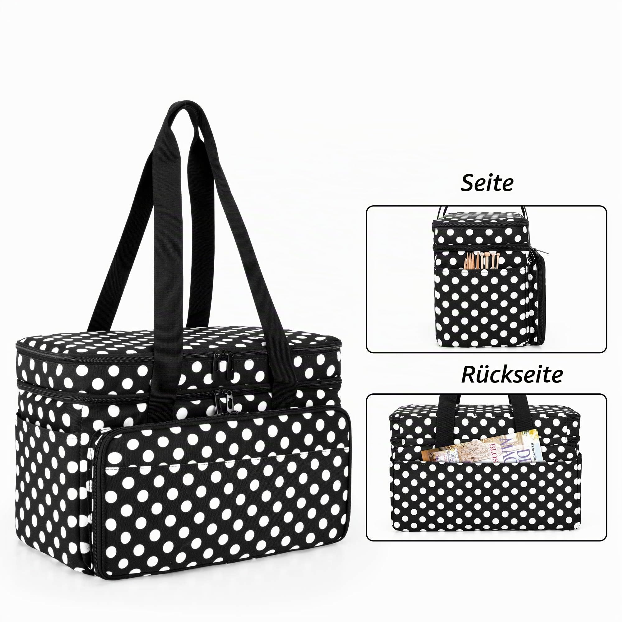 CURMIO Doppelschicht Wolle Tasche, Stricktasche für Garn, Weiß Punkt