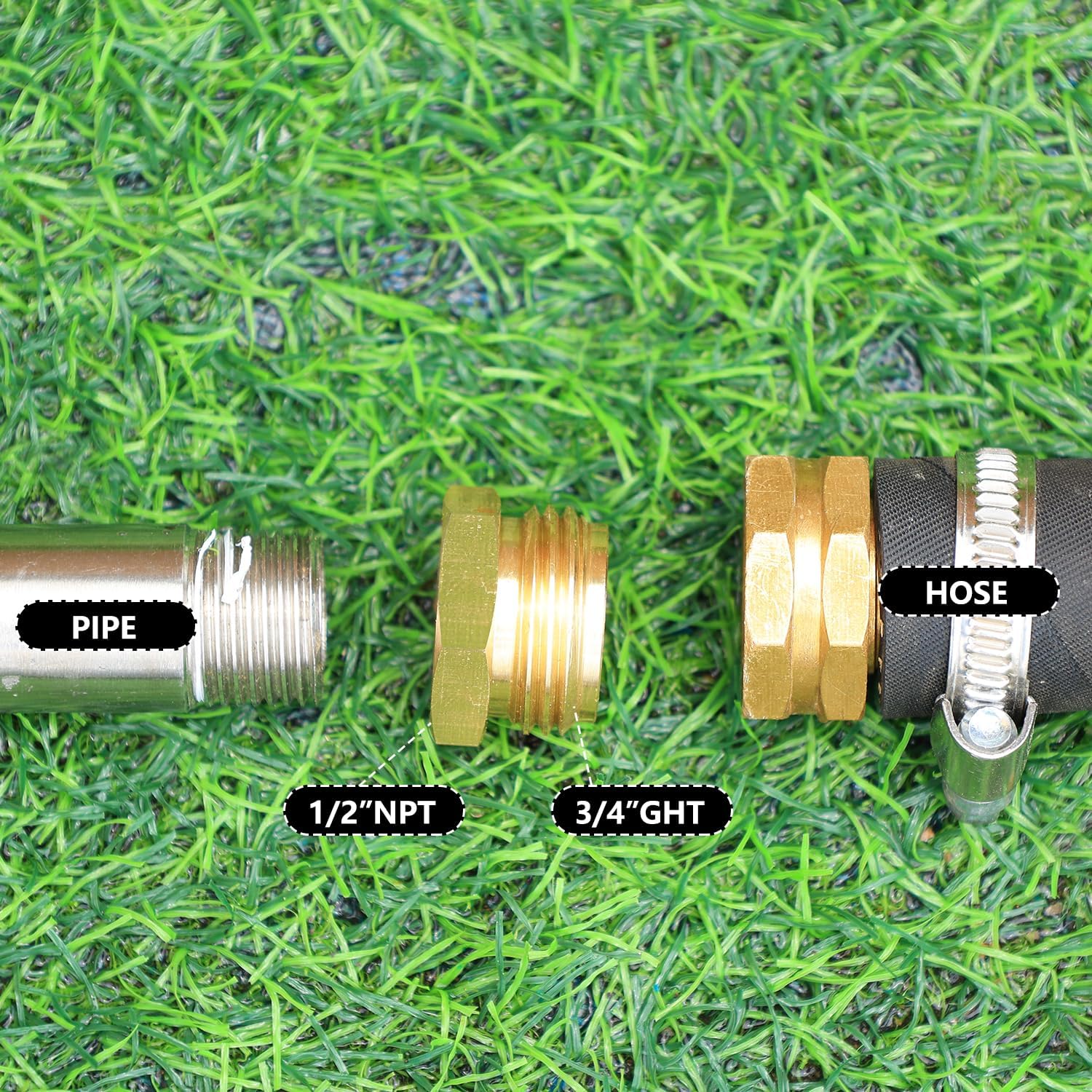 Brass Pipe to Garden Hose Adapter Connect 3/4" GHT male x 1/2" NPT Female Connector GHT to NPT Adapter Brass Fitting(10PCS)