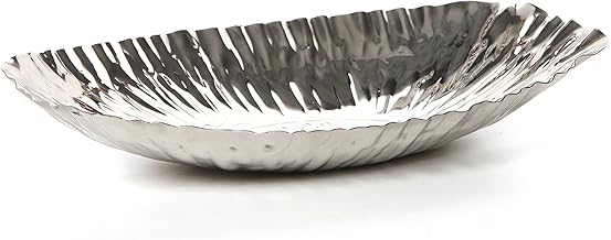 Hosley Elegance Redefined Silver Finish Decor Tray Bowl, 13.6 Inches Long Versatile and Chic Centerpiece for Serving, Floral Arrangements, and Stylish Home Decor