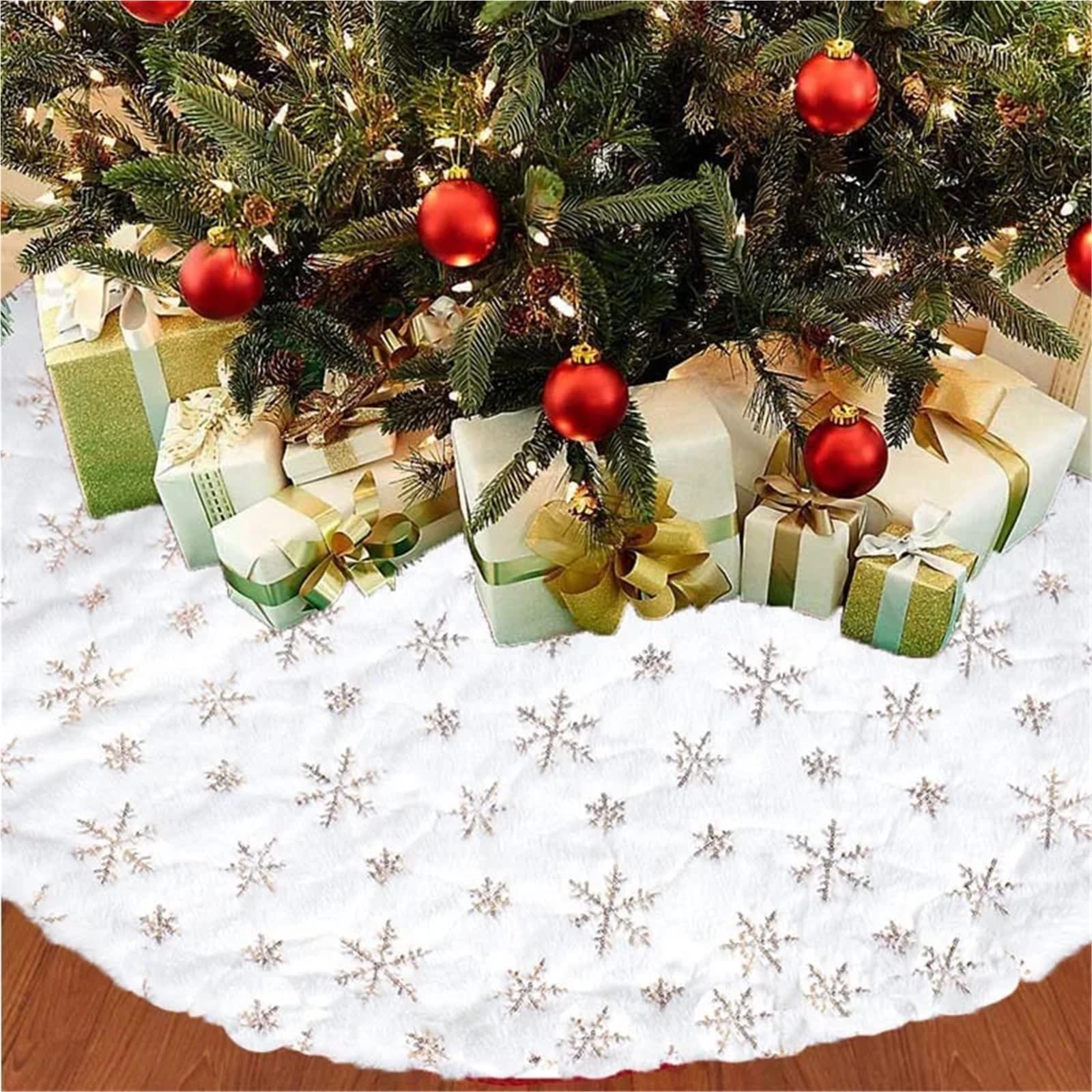 tappeto albero di natale Decorazioni for tappetini for albero di Natale, fiocchi neve, bianchi in peluche for la casa, ornamenti for il nuovo anno(90cm Golden)