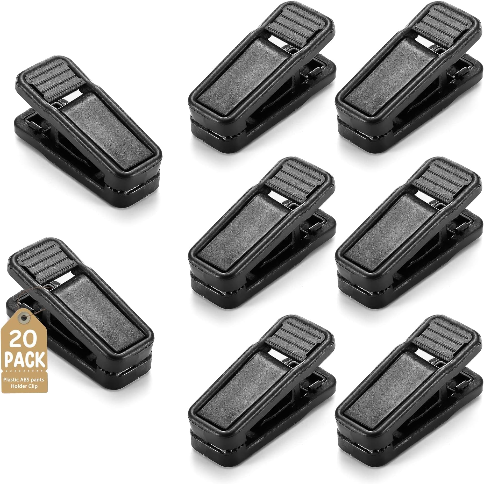 HOUSE DAY Black Plastic Finger Clips for Hangers, 20 Pack Pants Hanger Clips, Strong Pinch Grip Clips for Use with Slim-line Clothes Hangers, Clips for Velvet Hangers