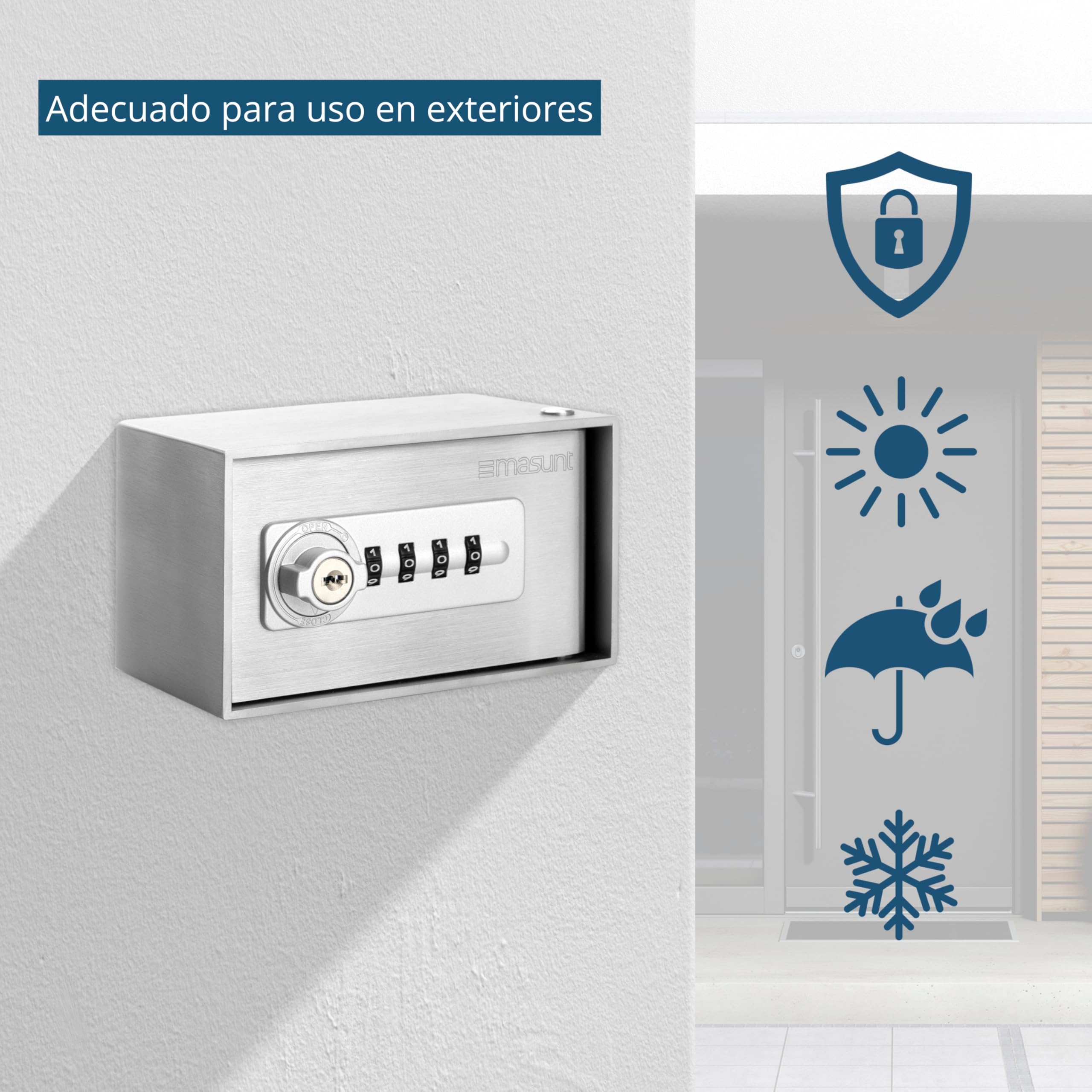 masunt Depósito de llaves 520 M Code | Caja fuerte para llaves con cerradura de combinación | a prueba de rotura | de sólido acero inoxidable V2A | apta para uso en exteriores Plata
