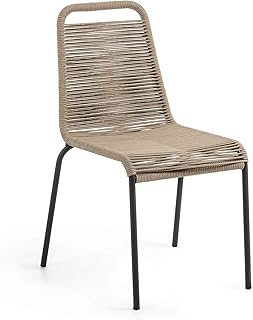 Kave Home - Silla de Comedor Lambton marrón Claro de Cuerda de poliéster y Patas de Acero en Negro para Interior y Exterior