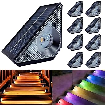 CIYOYO Solar Step Deck Lights Outdoor 8 Pack Solar Step Light, Waterproof Warm White/7 RGB Color Glow Solar Fence Lights for Patio Stairs Post Pathway Porch Driveway Garden Decor